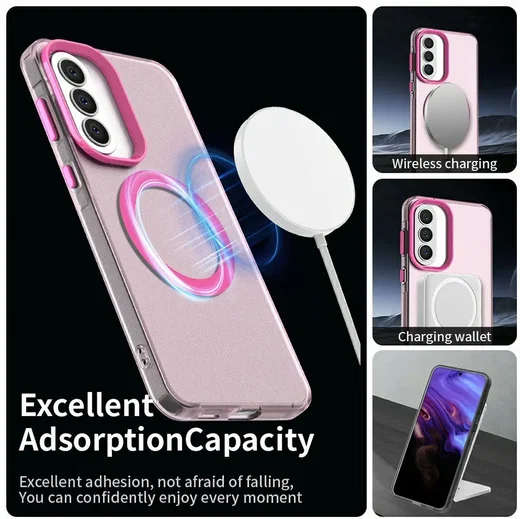 Samsung Galaxy A57 Hoesje MagSafe Backcover Semi-Transparant & Roze afbeelding 2