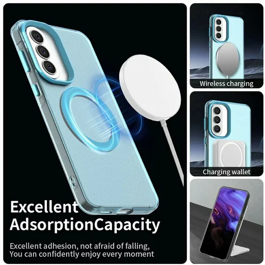 Samsung Galaxy A57 Hoesje MagSafe Backcover Semi-Transparant & Blauw afbeelding 2