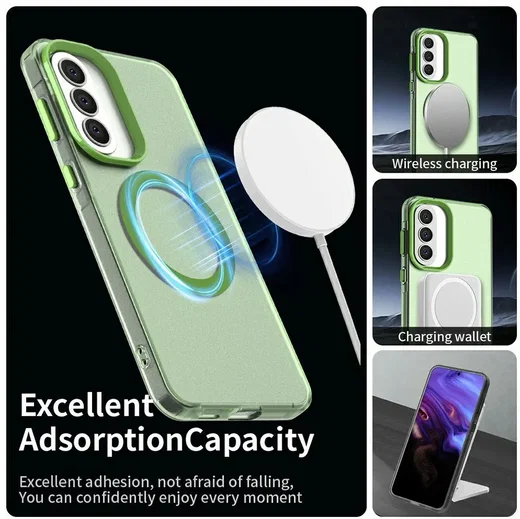 Samsung Galaxy A57 Hoesje MagSafe Backcover Semi-Transparant & Groen afbeelding 2