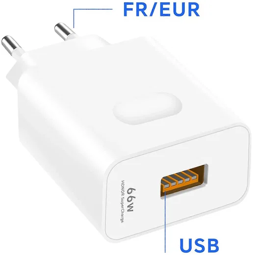Originele Honor 66W USB-A Oplader GaN Snellader SuperCharge Wit afbeelding 3