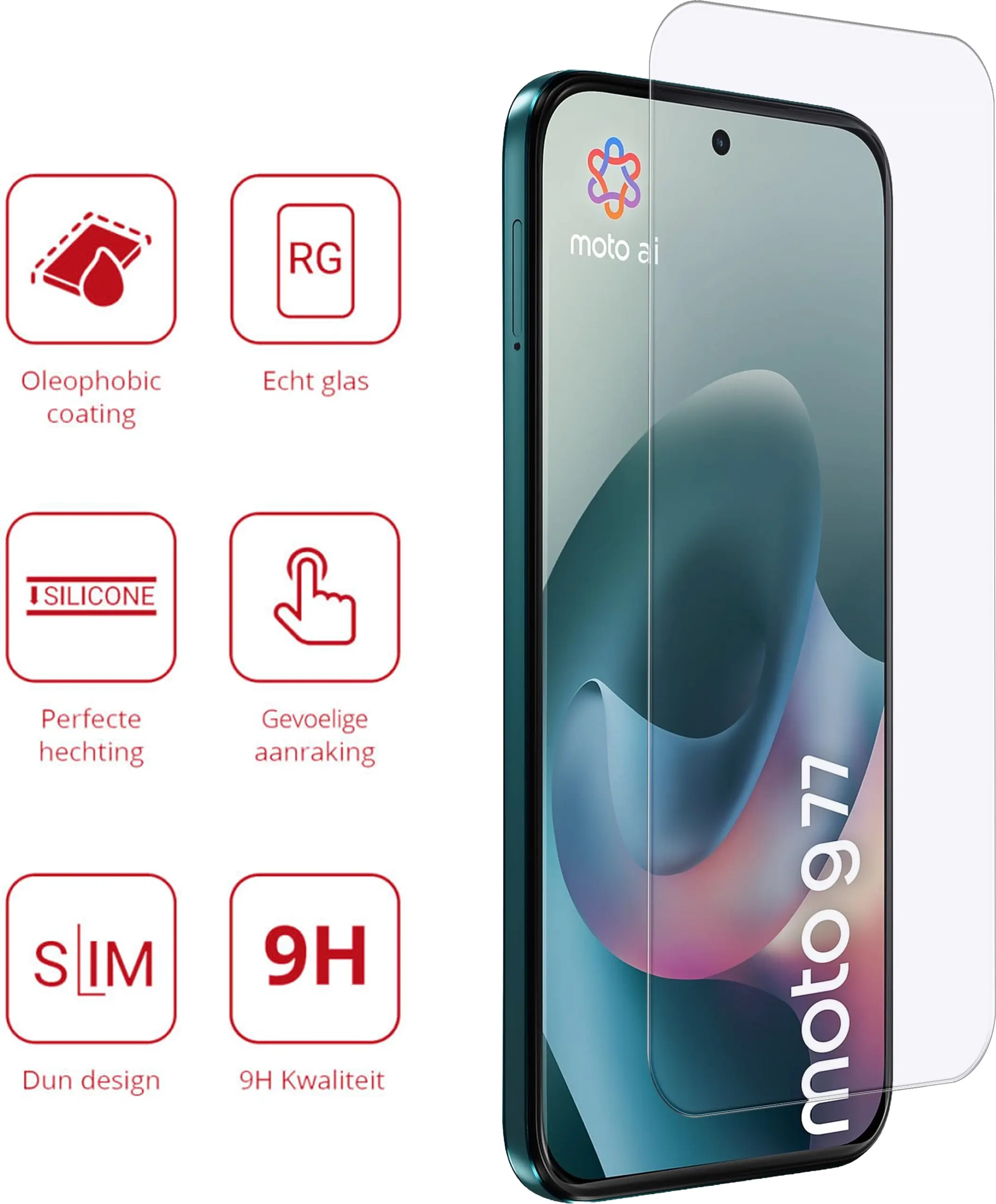 Rosso Motorola Moto G77 9H Tempered Glass Screen Protector afbeelding 2