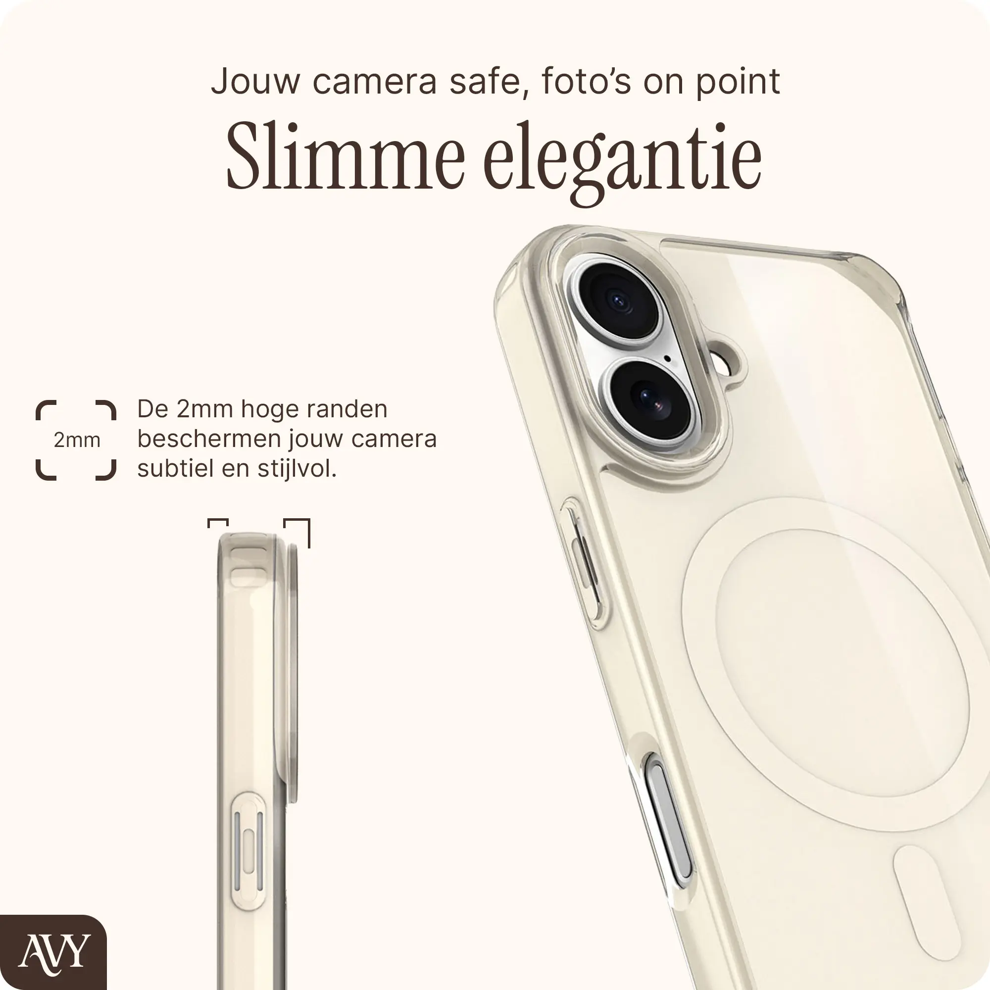 AVY Apple iPhone 17 Hoesje MagSafe met Koord Haakjes Beige afbeelding 7