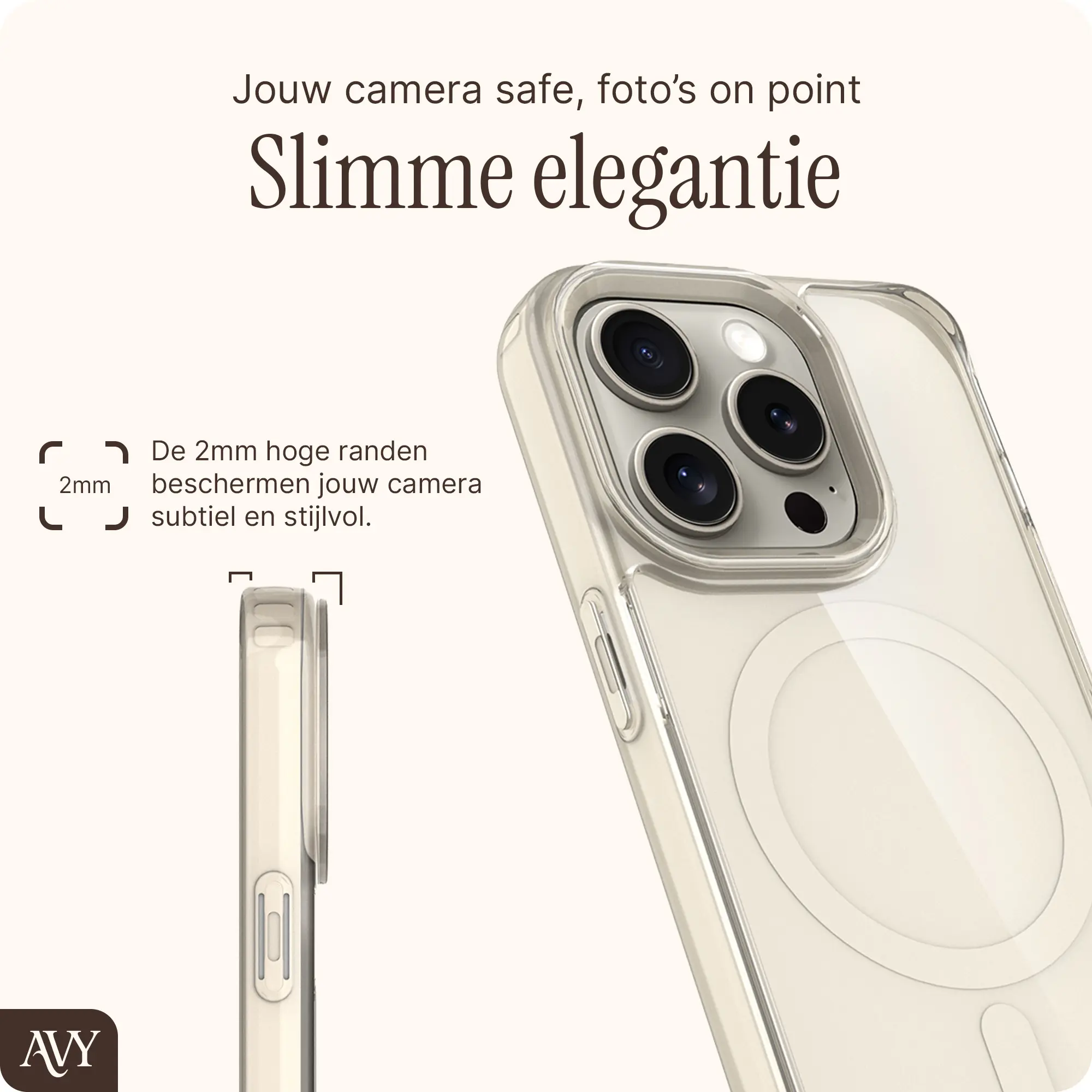 AVY Apple iPhone 15 Pro Hoesje MagSafe met Koord Haakjes Beige afbeelding 7