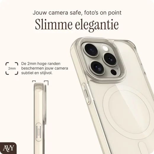 AVY Apple iPhone 15 Pro Hoesje MagSafe met Koord Haakjes Beige afbeelding 7