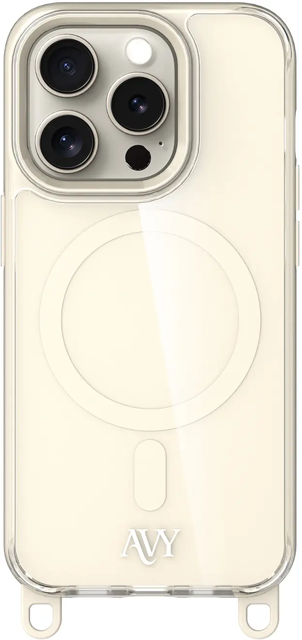 AVY Apple iPhone 15 Pro Hoesje MagSafe met Koord Haakjes Beige afbeelding 1