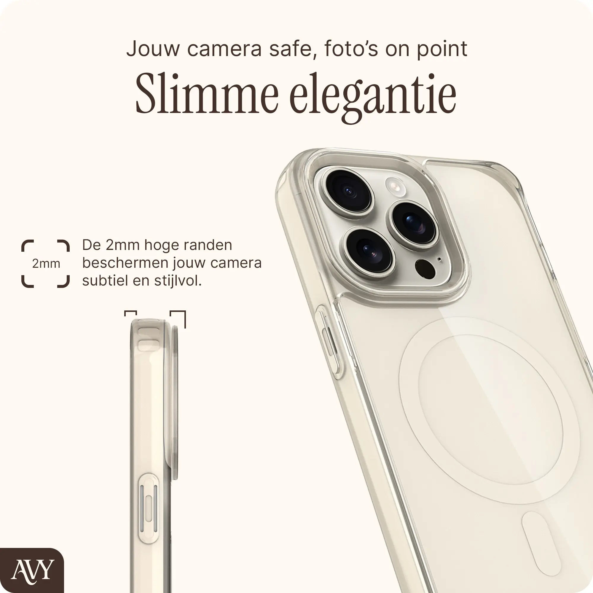 AVY Apple iPhone 15 Pro Max Hoesje MagSafe met Koord Haakjes Beige afbeelding 7