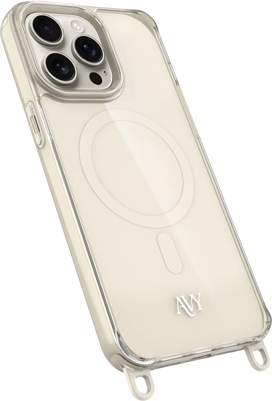 AVY Apple iPhone 15 Pro Max Hoesje MagSafe met Koord Haakjes Beige afbeelding 14