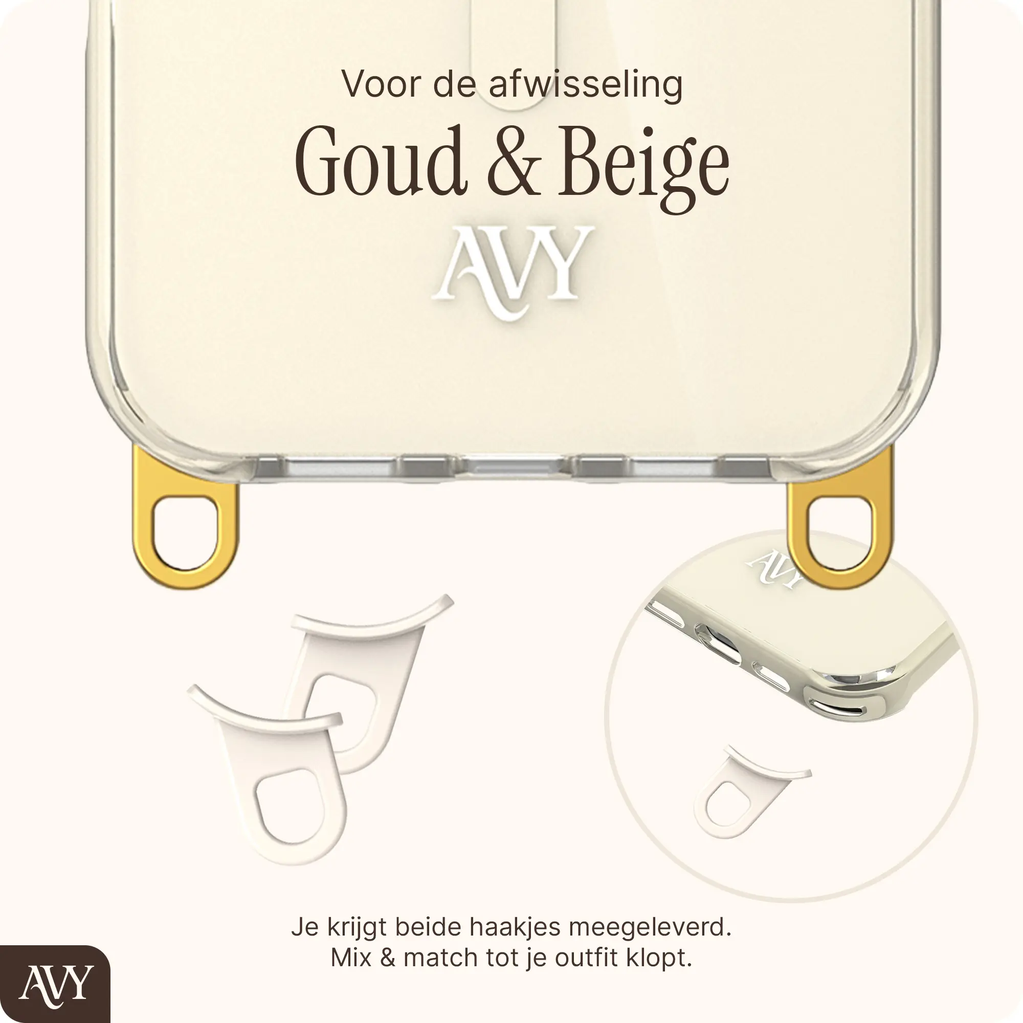 AVY Apple iPhone 14 / 13 Hoesje MagSafe met Koord Haakjes Beige afbeelding 8