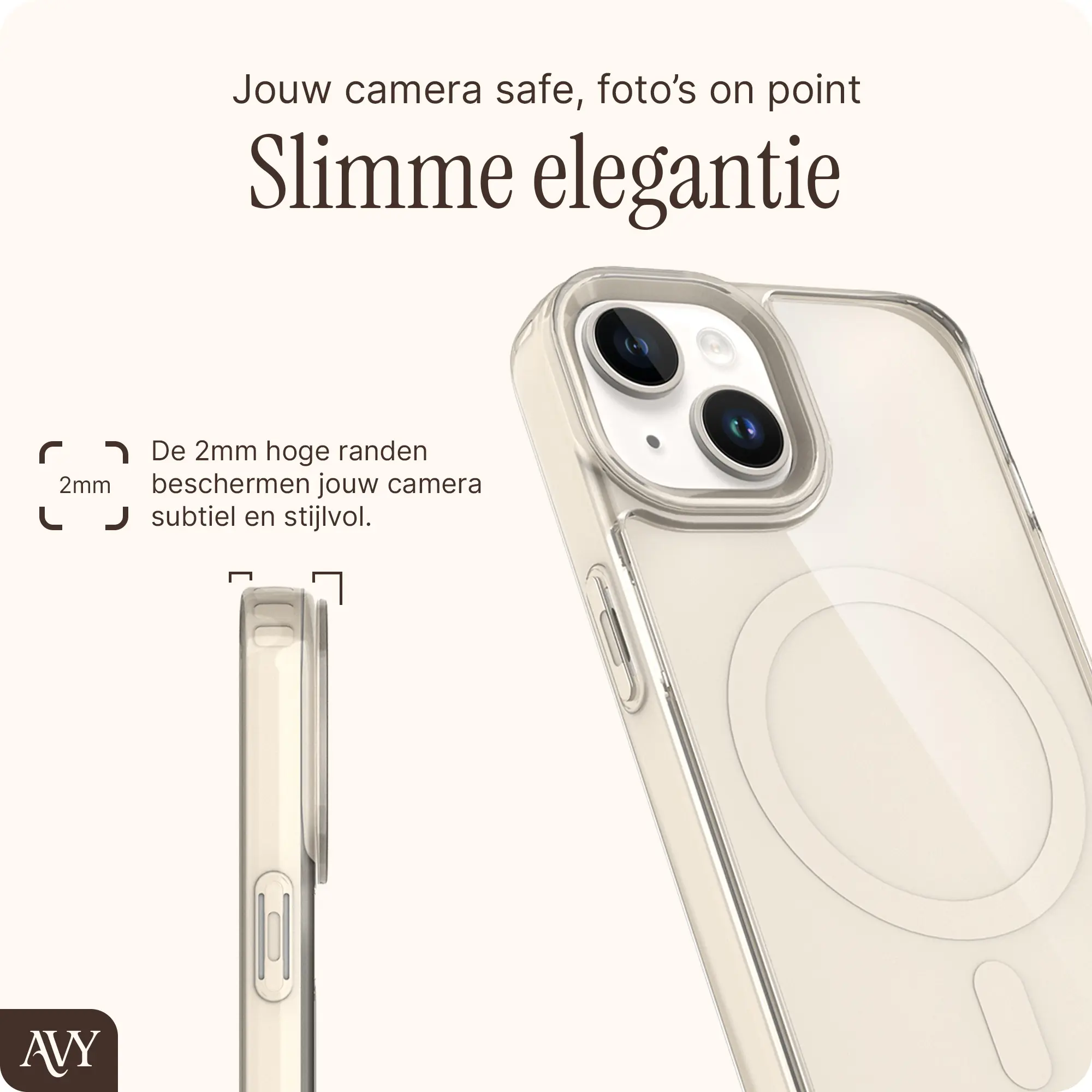 AVY Apple iPhone 14 / 13 Hoesje MagSafe met Koord Haakjes Beige afbeelding 7