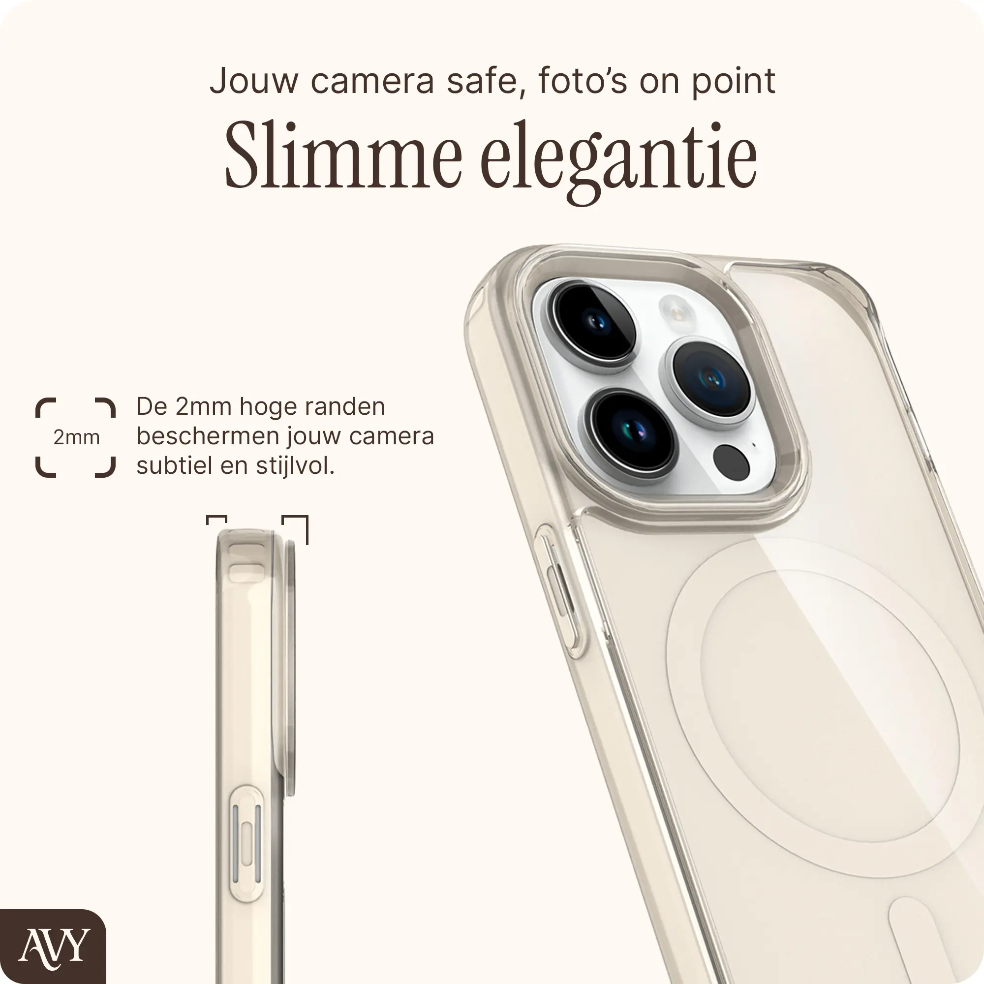AVY Apple iPhone 14 Pro Max Hoesje MagSafe met Koord Haakjes Beige afbeelding 7