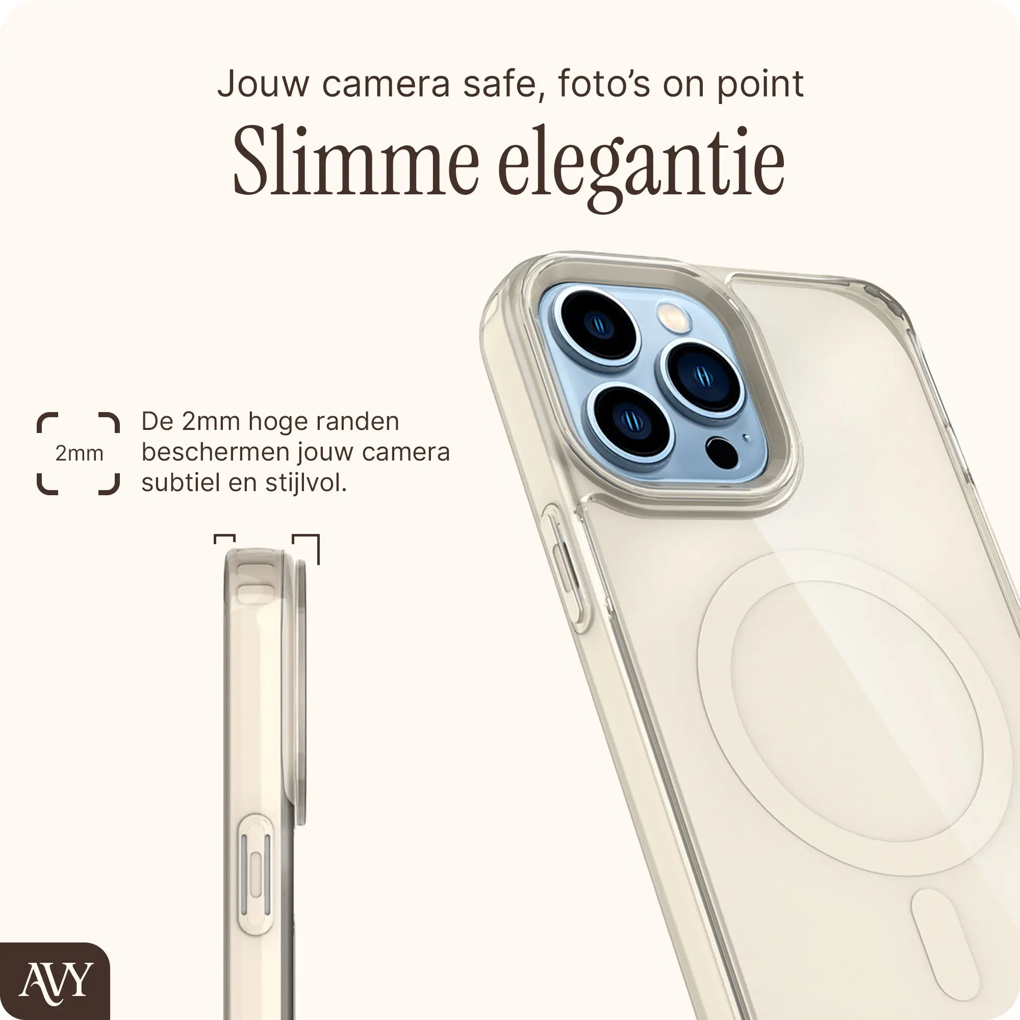 AVY Apple iPhone 13 Pro Max Hoesje MagSafe met Koord Haakjes Beige afbeelding 8