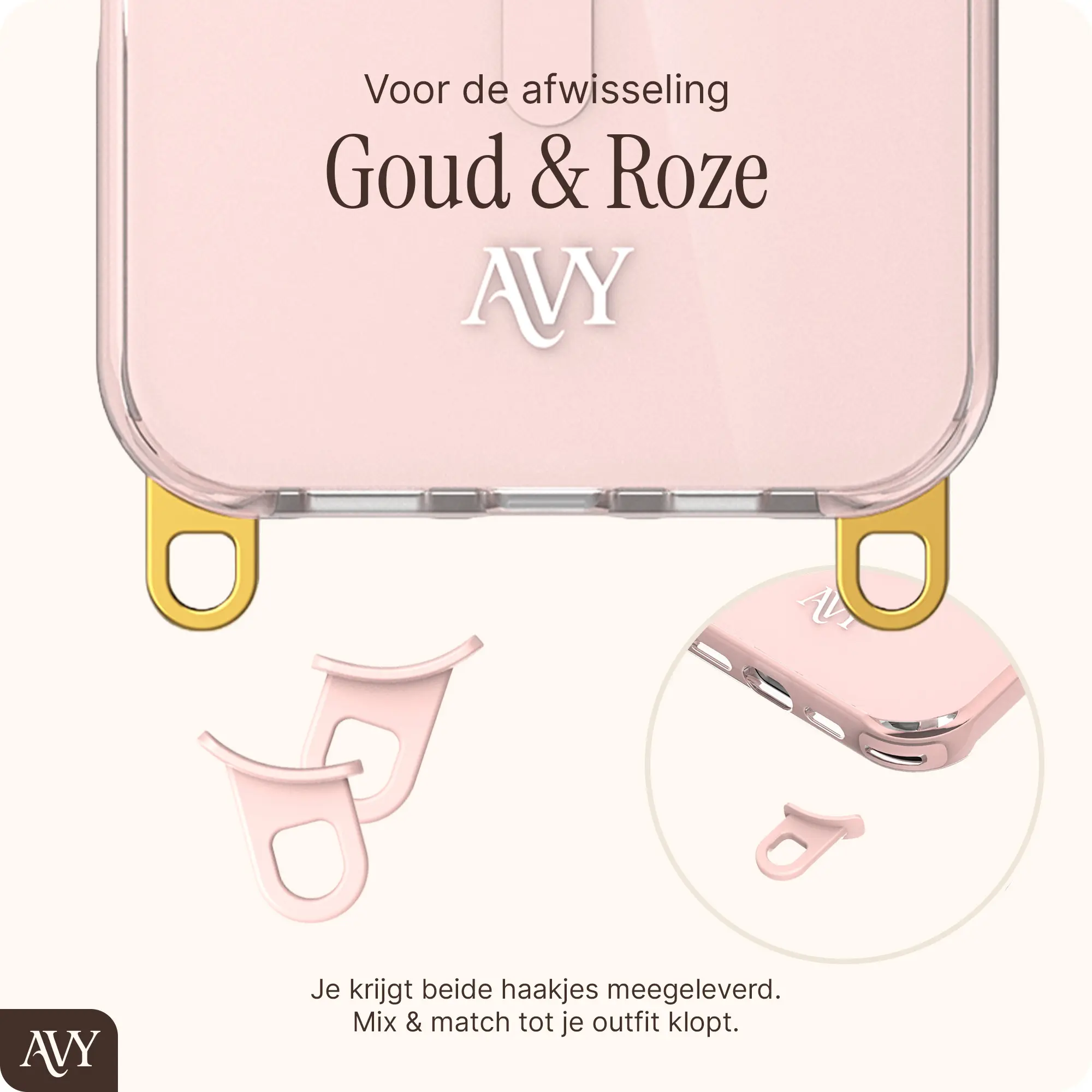 AVY Apple iPhone 15 Pro Hoesje MagSafe met Koord Haakjes Roze afbeelding 8