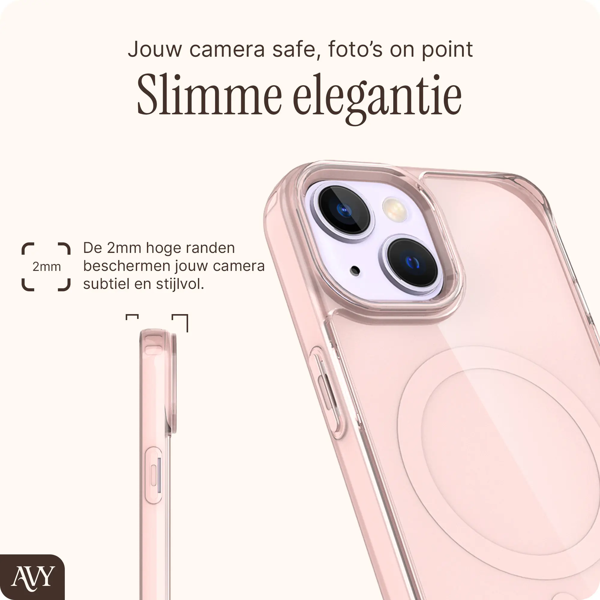 AVY Apple iPhone 14 / 13 Hoesje MagSafe met Koord Haakjes Roze afbeelding 6