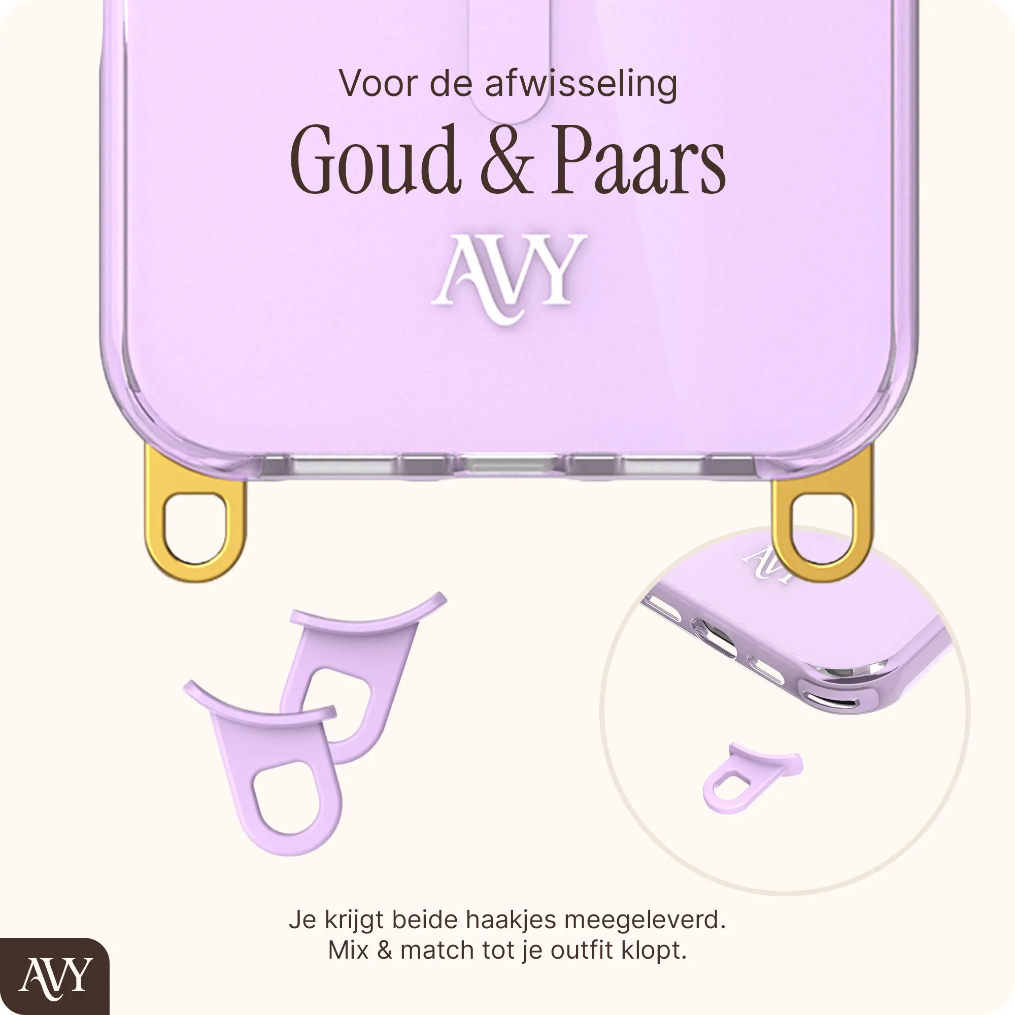 AVY Apple iPhone 15 Hoesje MagSafe met Koord Haakjes Paars afbeelding 8