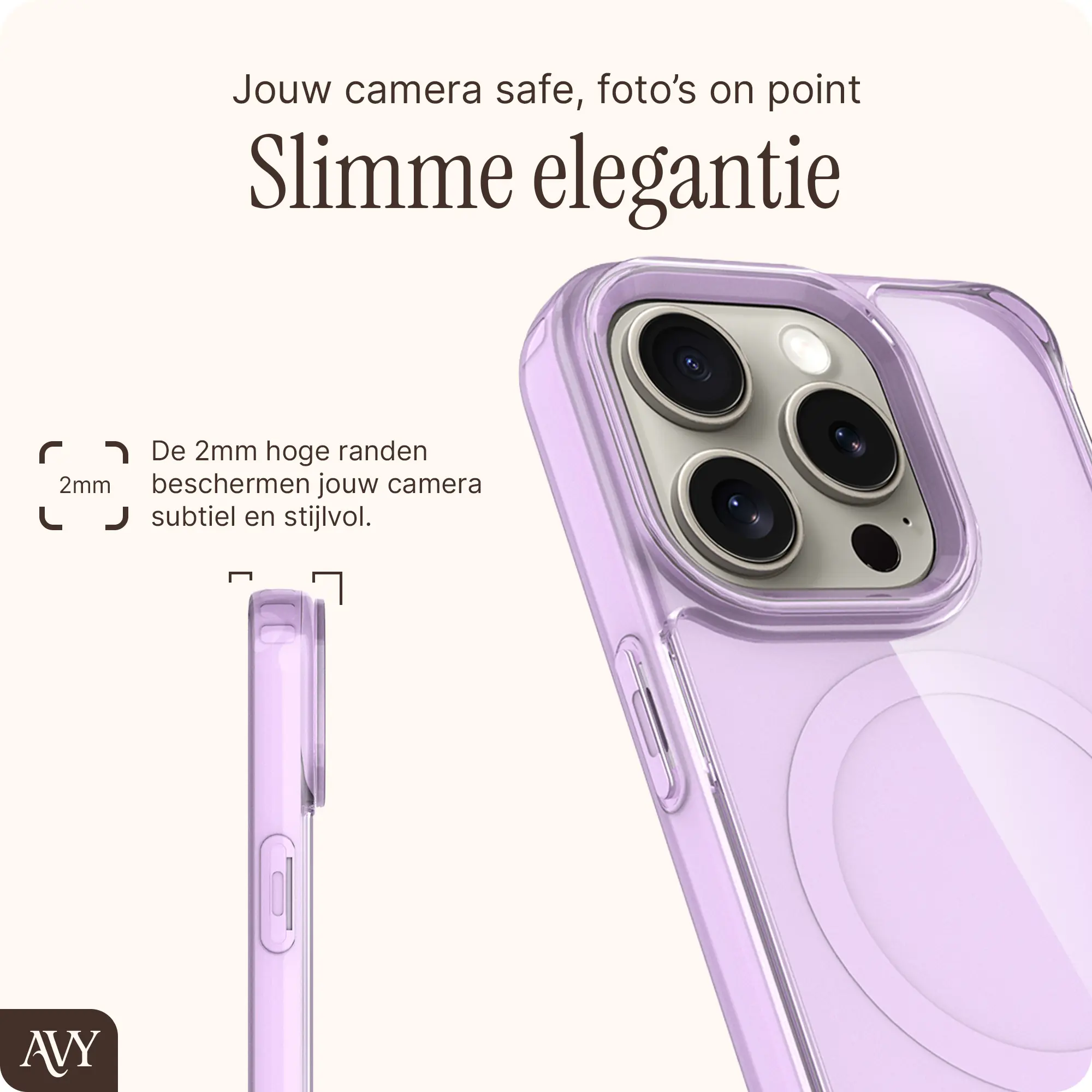 AVY Apple iPhone 15 Pro Hoesje MagSafe met Koord Haakjes Paars afbeelding 7