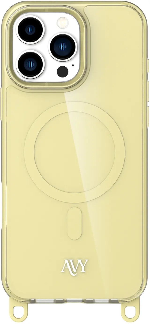 AVY Apple iPhone 16 Pro Max Hoesje MagSafe met Koord Haakjes Geel afbeelding 1