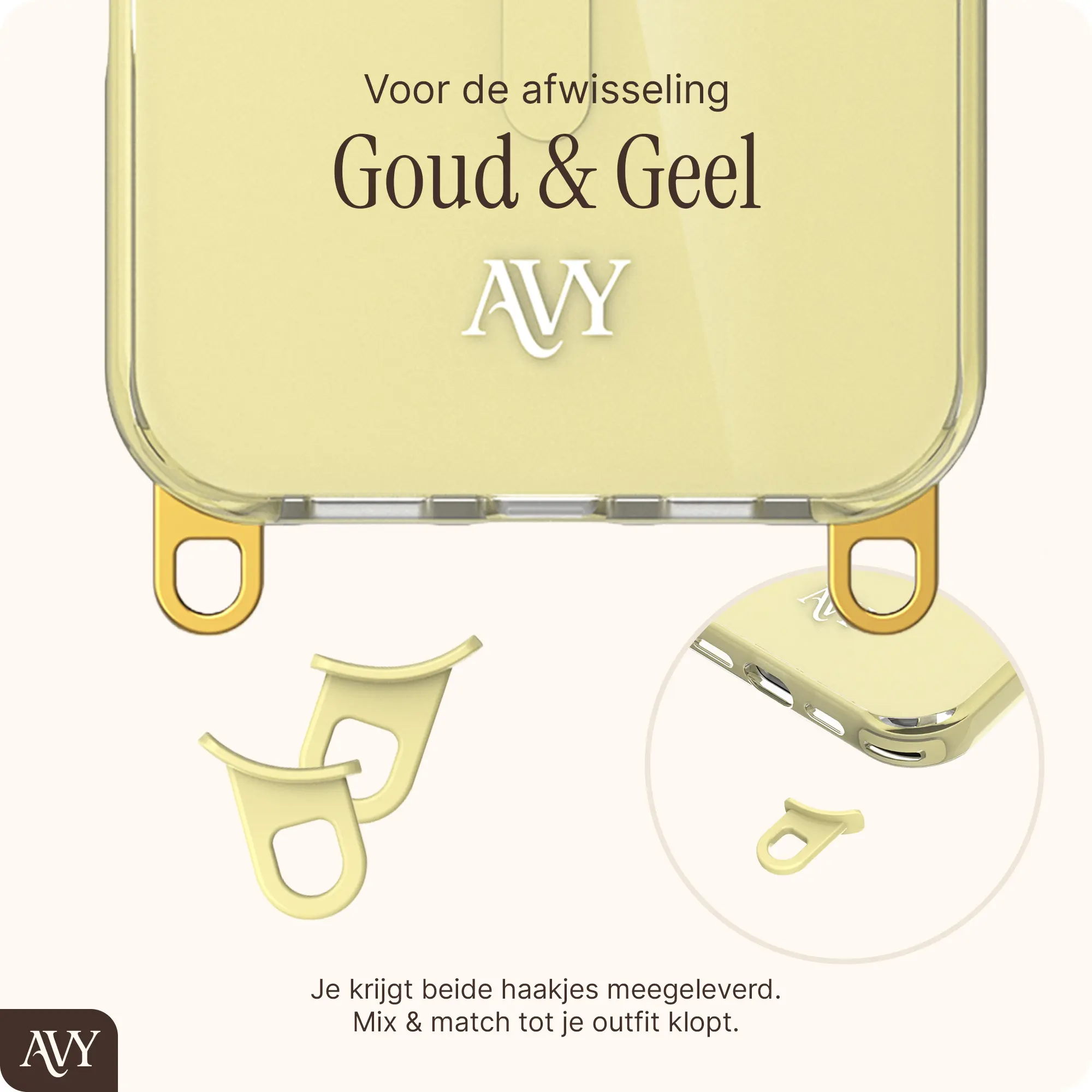 AVY Apple iPhone 15 Pro Hoesje MagSafe met Koord Haakjes Geel afbeelding 7