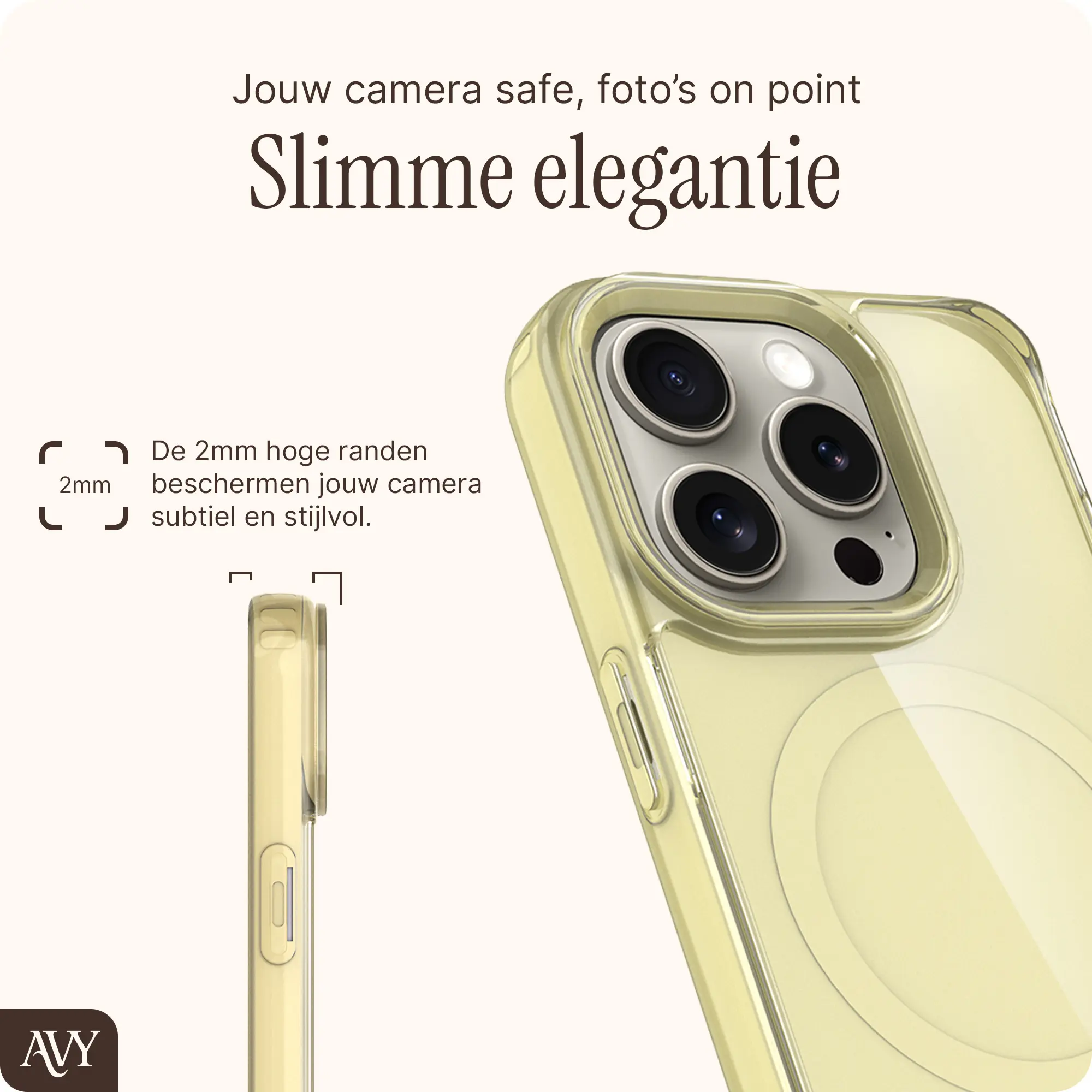 AVY Apple iPhone 15 Pro Hoesje MagSafe met Koord Haakjes Geel afbeelding 6