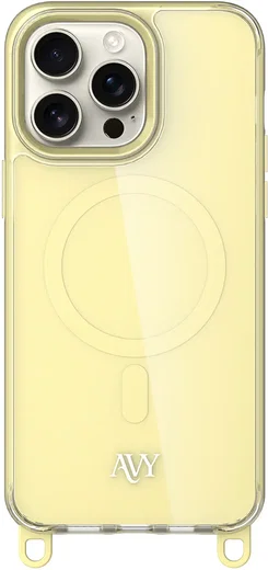 AVY Apple iPhone 15 Pro Max Hoesje MagSafe met Koord Haakjes Geel afbeelding 1