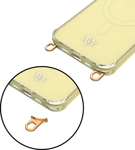 AVY Apple iPhone 15 Pro Max Hoesje MagSafe met Koord Haakjes Geel afbeelding 15
