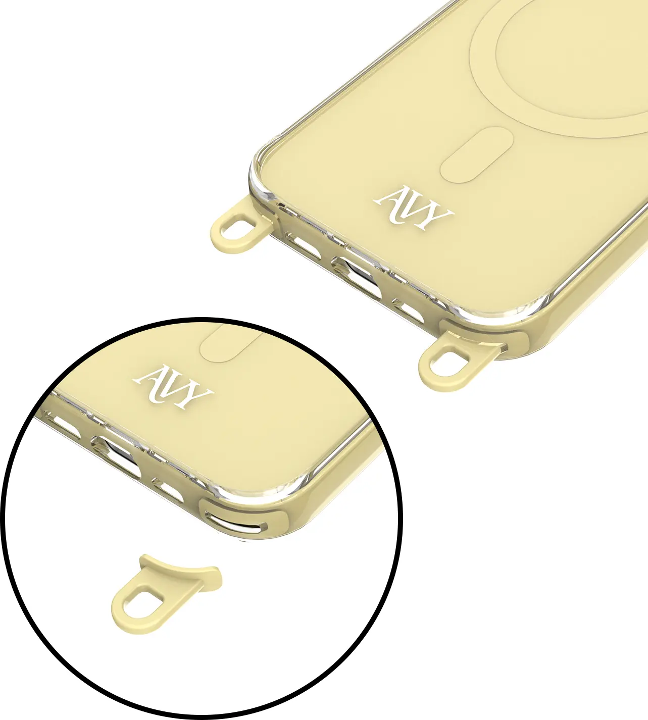 AVY Apple iPhone 14 / 13 Hoesje MagSafe met Koord Haakjes Geel afbeelding 15