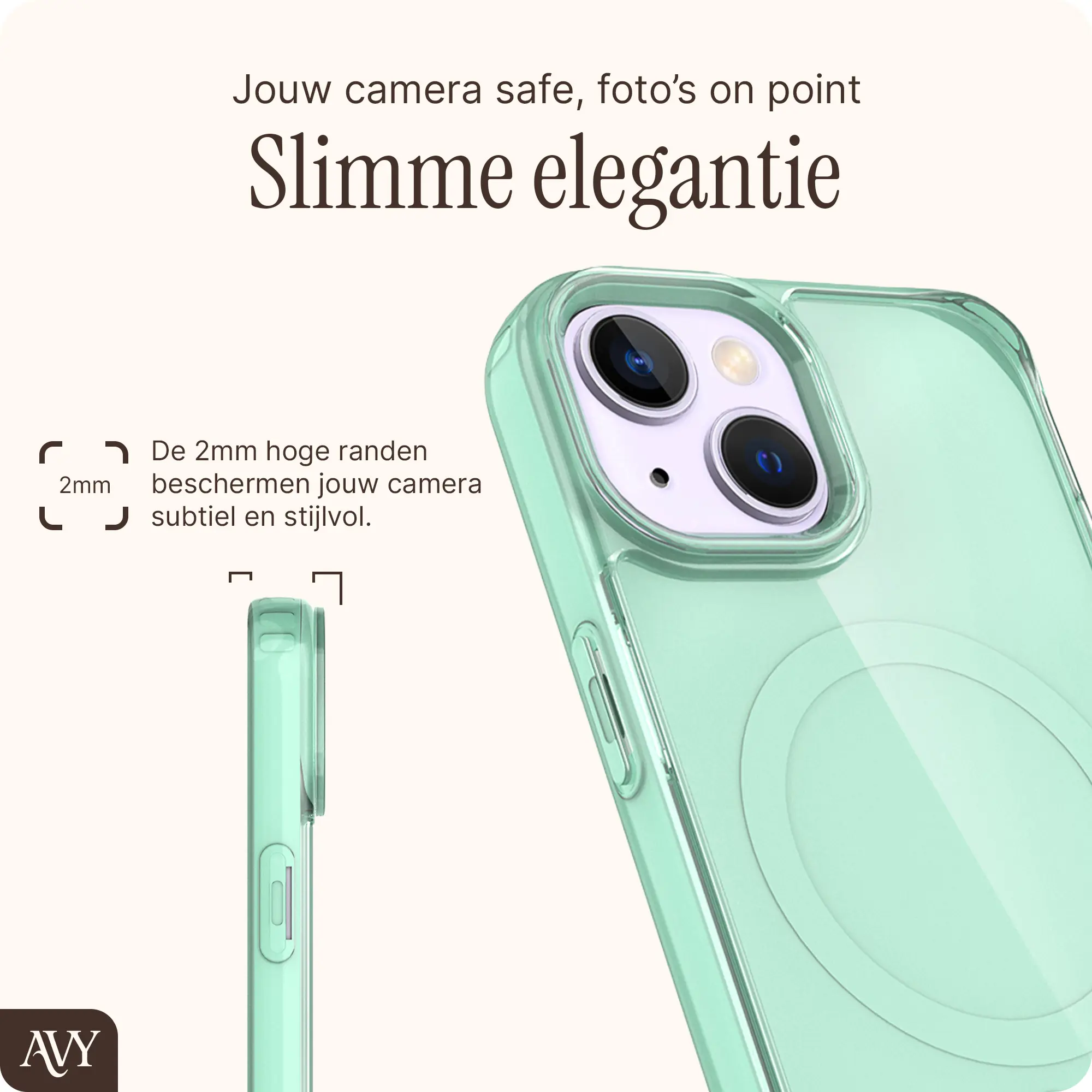 AVY Apple iPhone 14 / 13 Hoesje MagSafe met Koord Haakjes Matcha afbeelding 7
