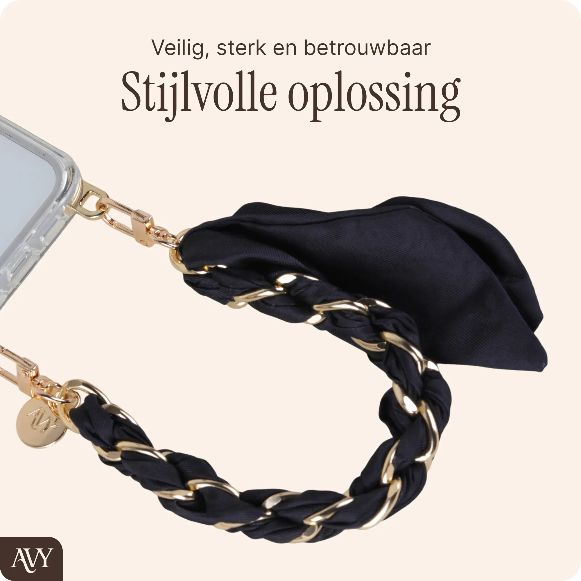 AVY Universeel Sjaal Telefoonkoord / Polsbandje (32CM) Bandana Black afbeelding 5