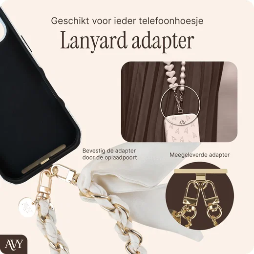 AVY Universeel Sjaal Telefoonkoord / Polsbandje (32CM) Bandana Beige afbeelding 3