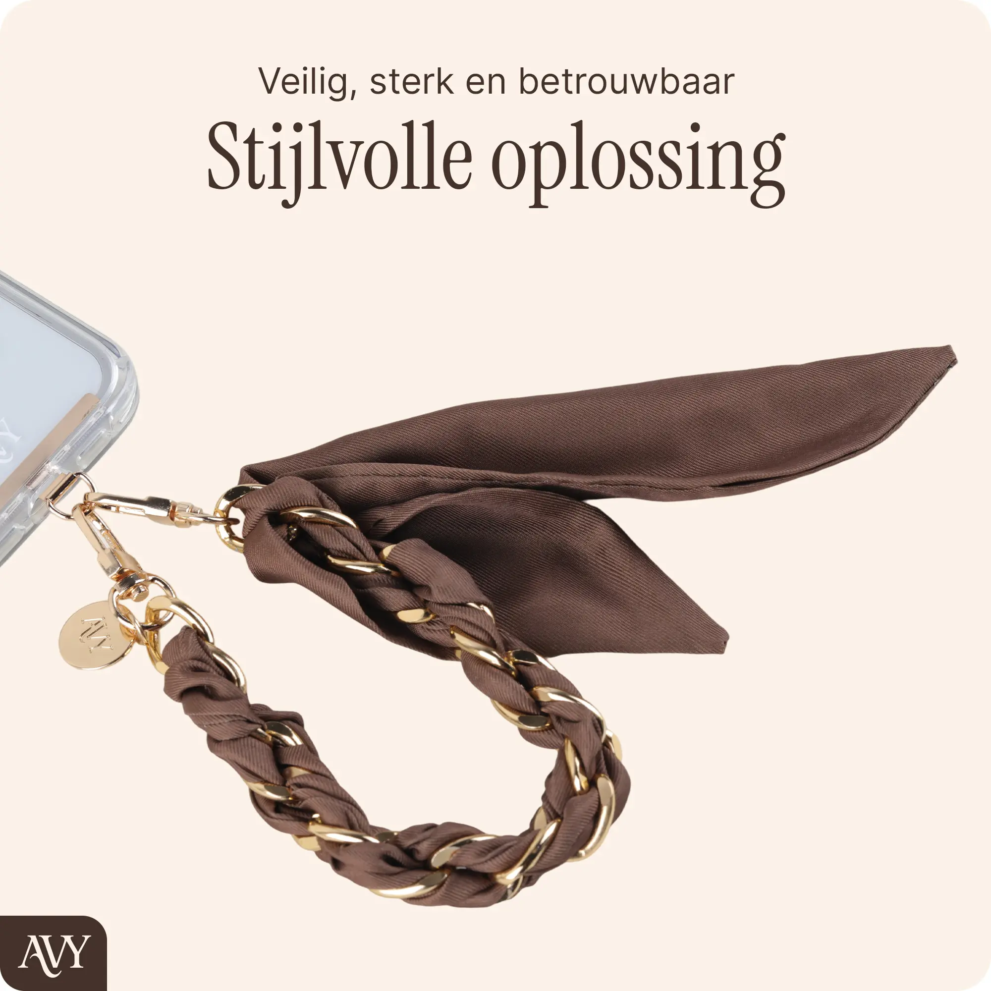 AVY Universeel Sjaal Telefoonkoord / Polsbandje (32CM) Bandana Brown afbeelding 2