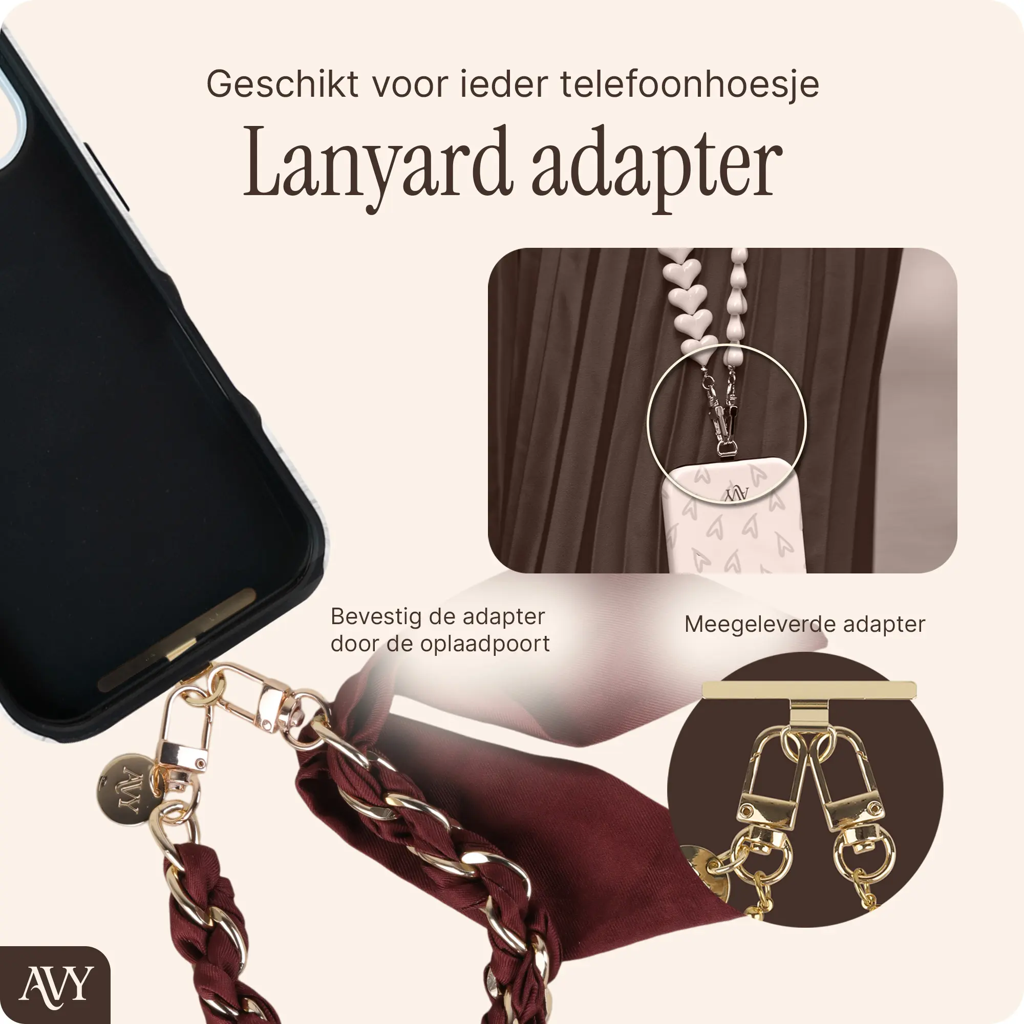 AVY Universeel Sjaal Telefoonkoord / Polsbandje (32CM) Bandana Burgundy afbeelding 3