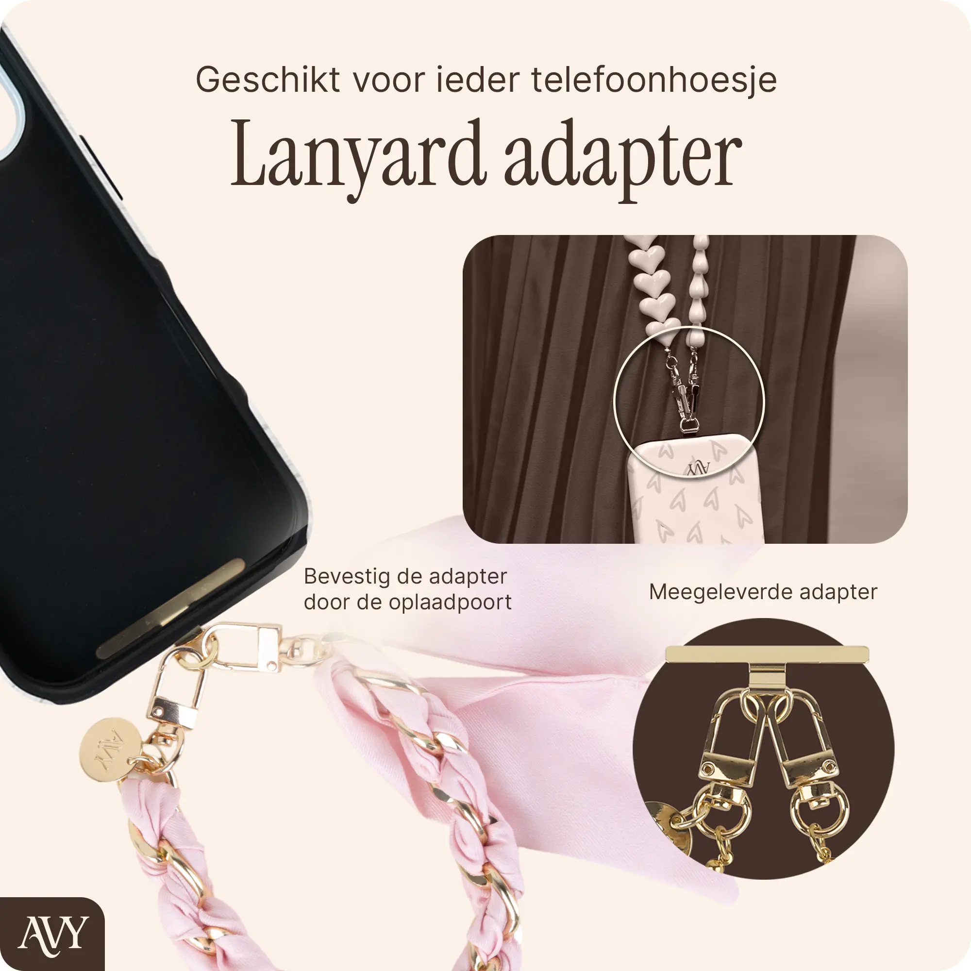 AVY Universeel Sjaal Telefoonkoord / Polsbandje (32CM) Bandana Pink afbeelding 5