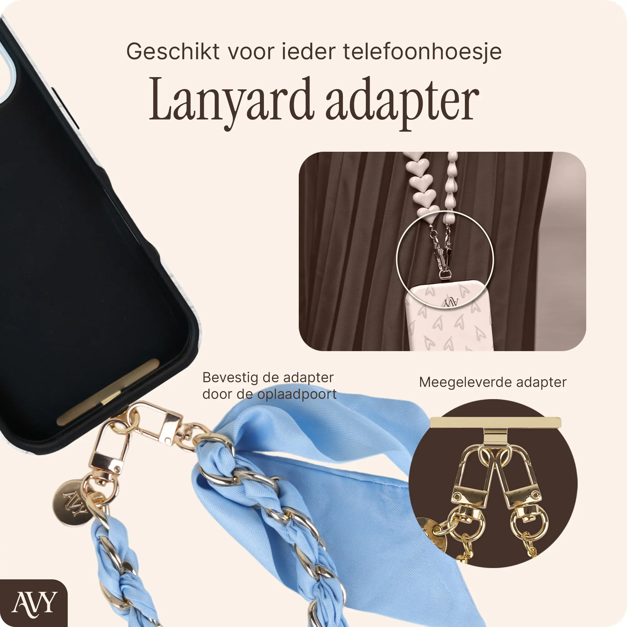 AVY Universeel Sjaal Telefoonkoord / Polsbandje (32CM) Bandana Blue afbeelding 4