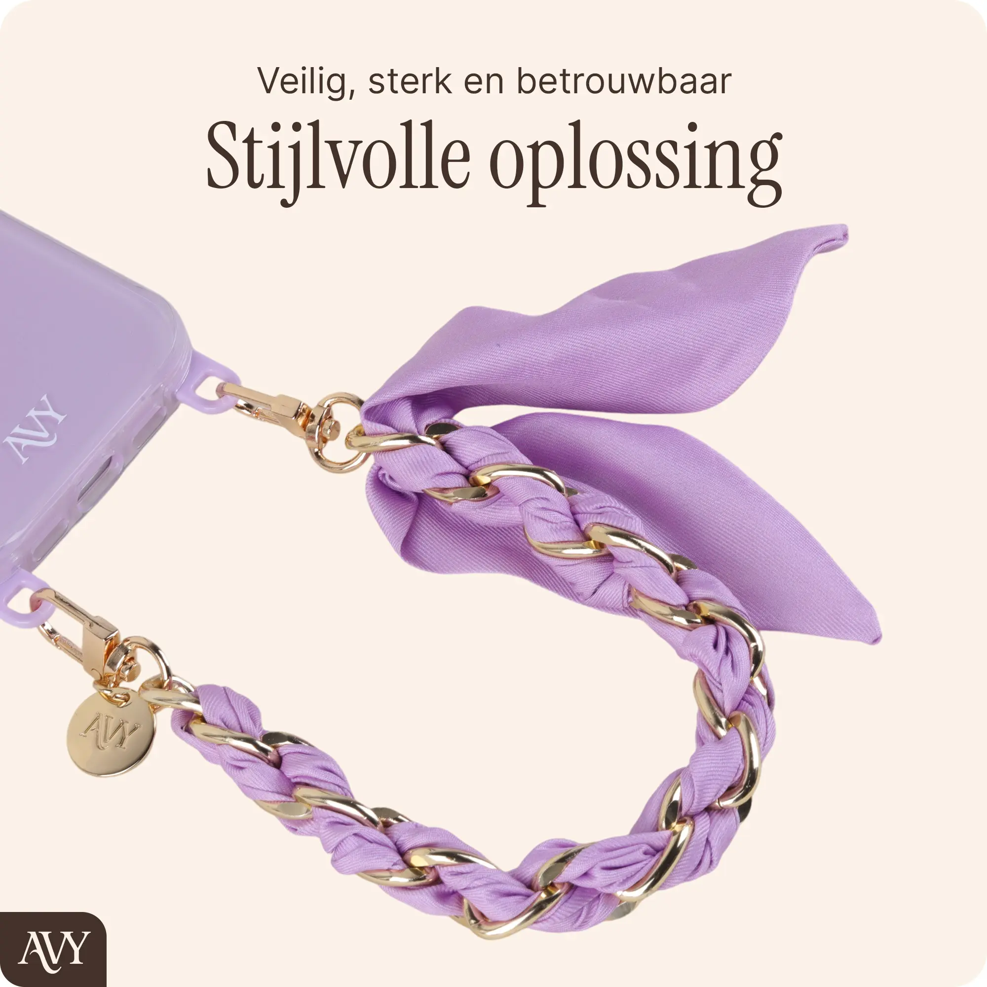 AVY Universeel Sjaal Telefoonkoord / Polsbandje (32CM) Bandana Purple afbeelding 6