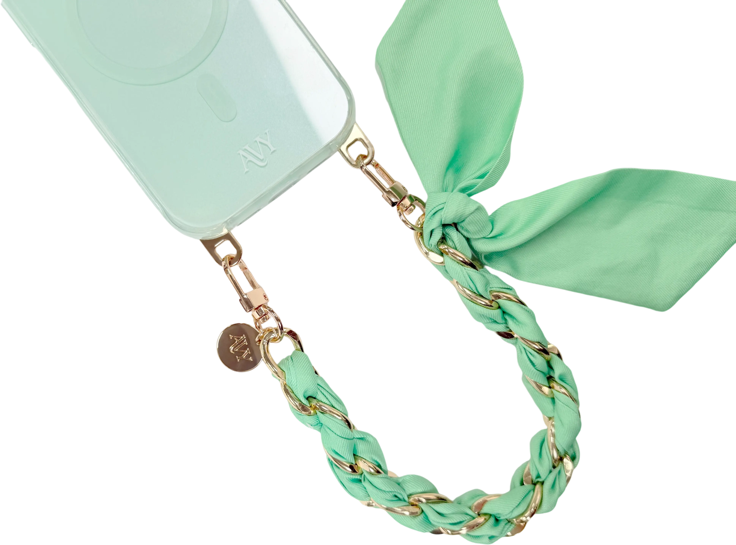 AVY Universeel Sjaal Telefoonkoord / Polsbandje (32CM) Bandana Matcha afbeelding 10