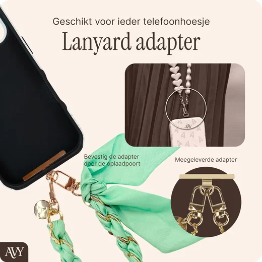 AVY Universeel Sjaal Telefoonkoord / Polsbandje (32CM) Bandana Matcha afbeelding 2
