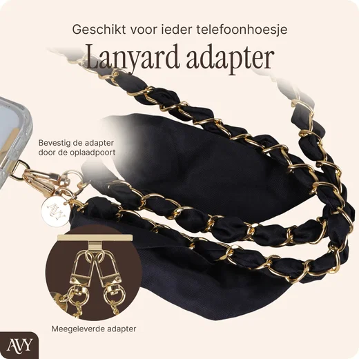 AVY Universeel Sjaal Crossbody Telefoonkoord (120CM) Bandana Black afbeelding 5