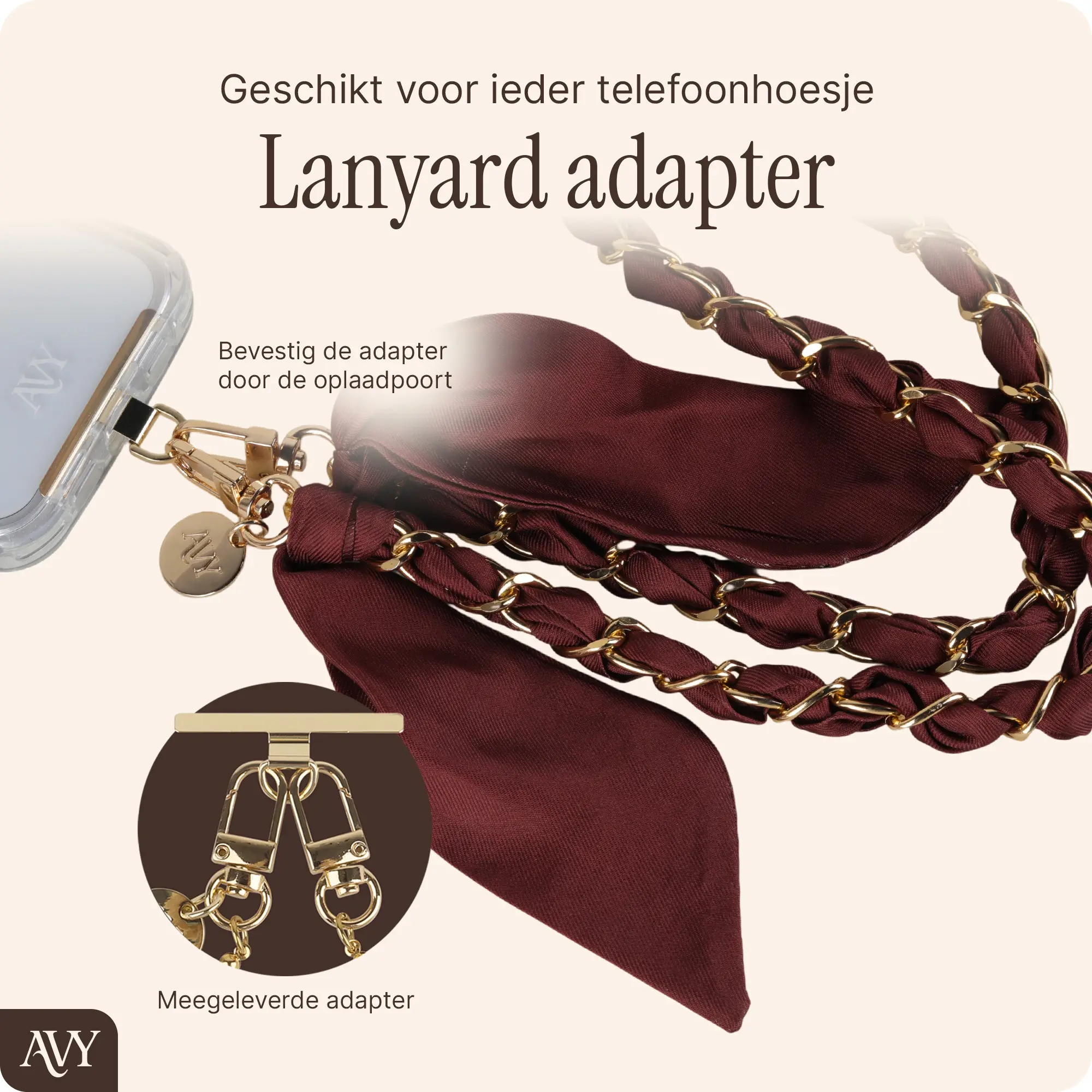 AVY Universeel Sjaal Crossbody Telefoonkoord (120CM) Bandana Burgundy afbeelding 3