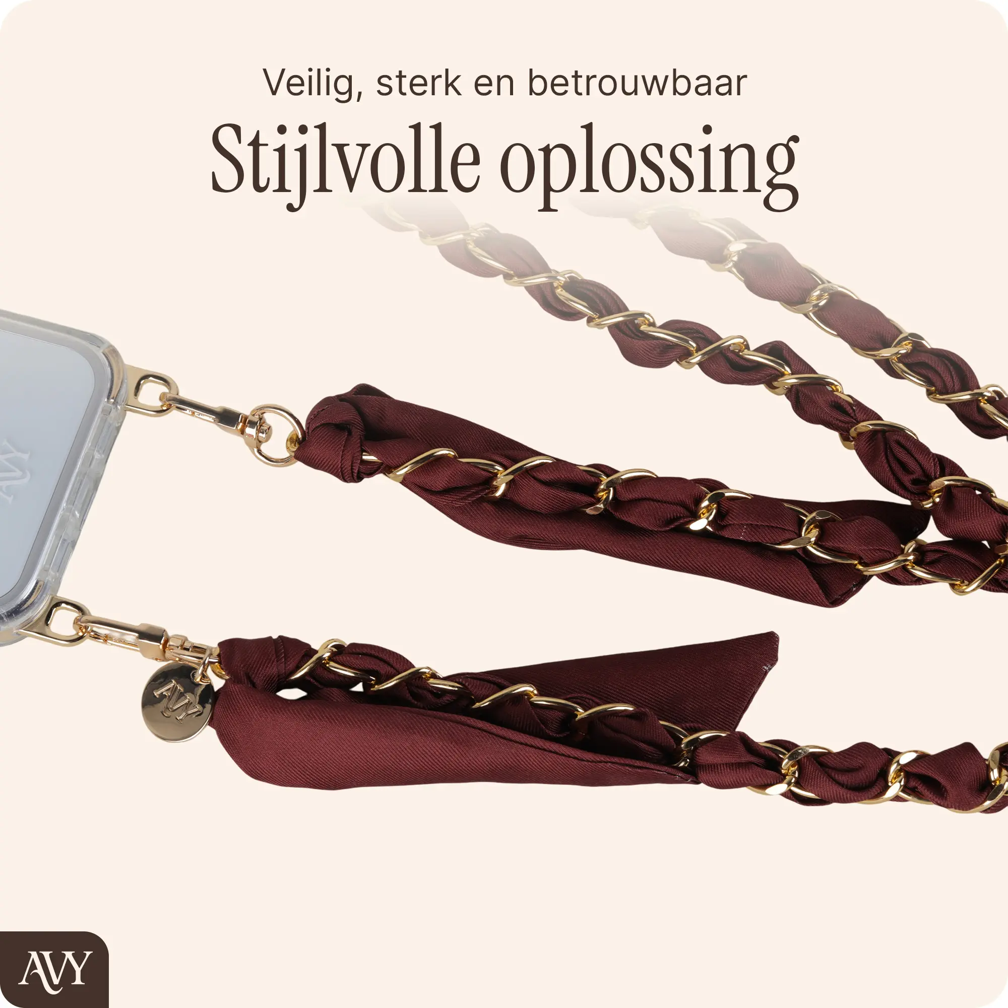 AVY Universeel Sjaal Crossbody Telefoonkoord (120CM) Bandana Burgundy afbeelding 2