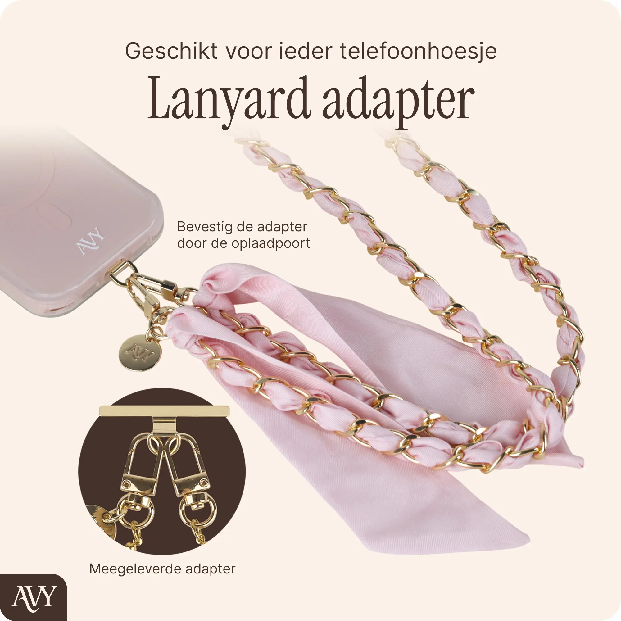 AVY Universeel Sjaal Crossbody Telefoonkoord (120CM) Bandana Pink afbeelding 6