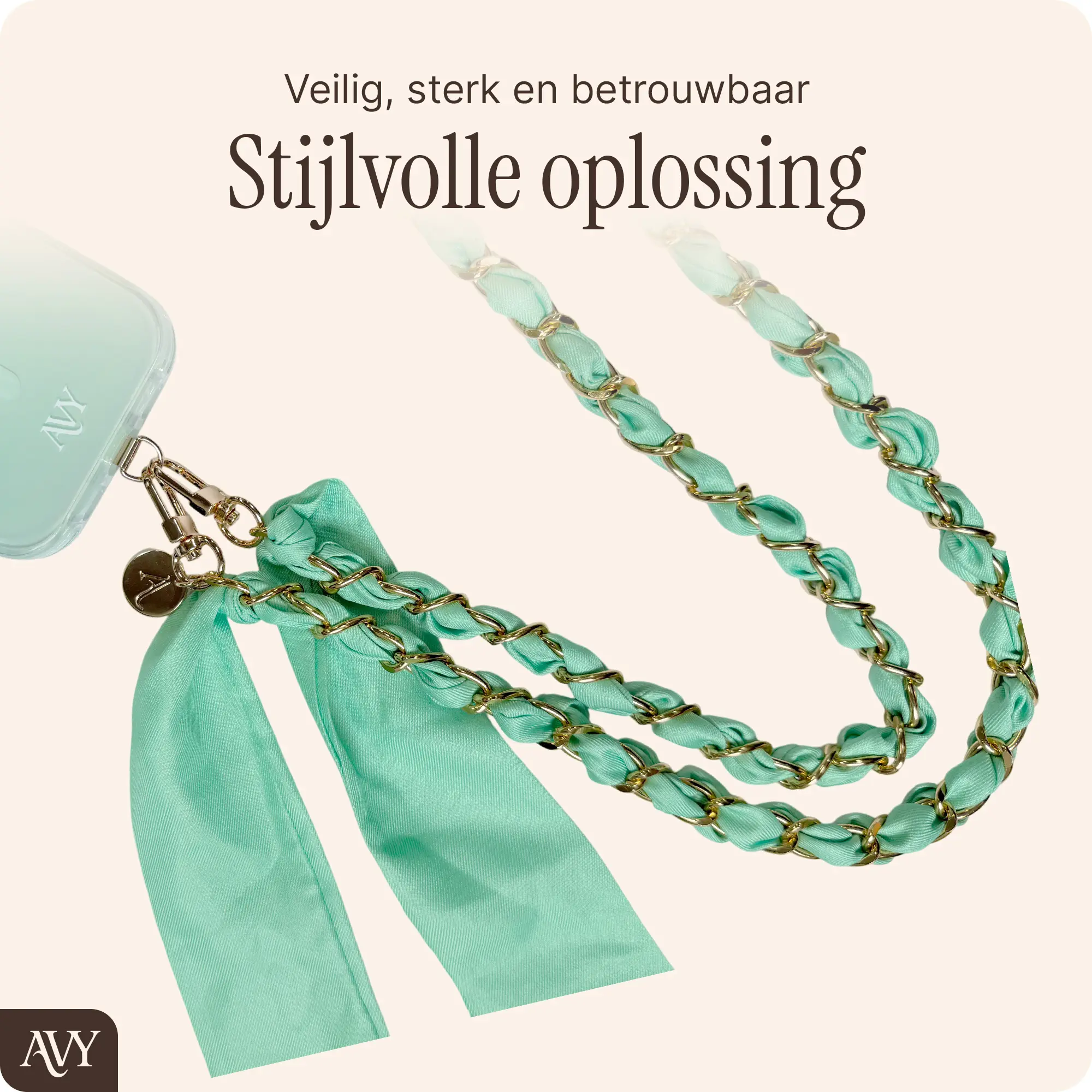 AVY Universeel Sjaal Crossbody Telefoonkoord (120CM) Bandana Matcha afbeelding 2