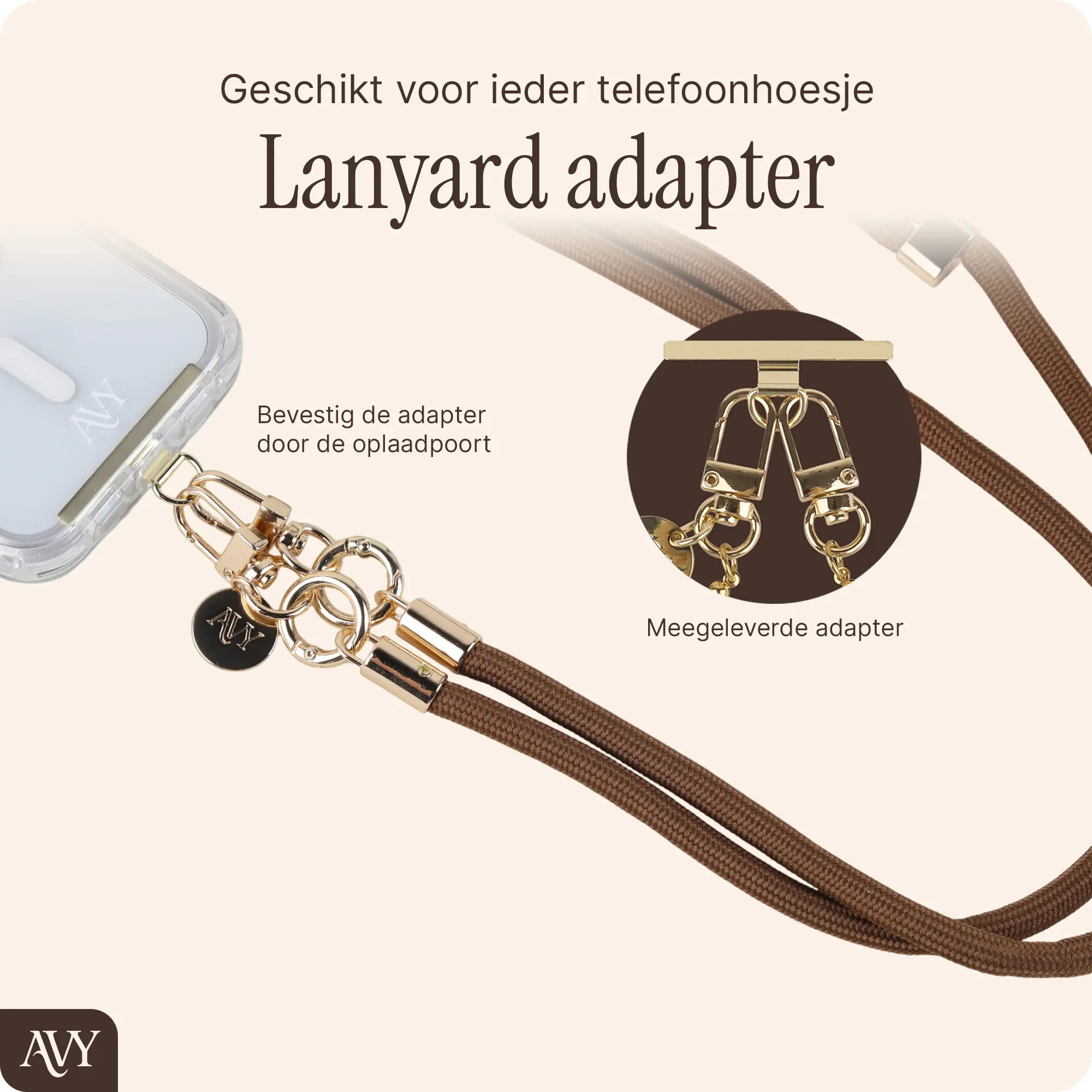 AVY Verstelbaar Crossbody Telefoonkoord / Telefoontouw (130CM) Tressé Brown afbeelding 5
