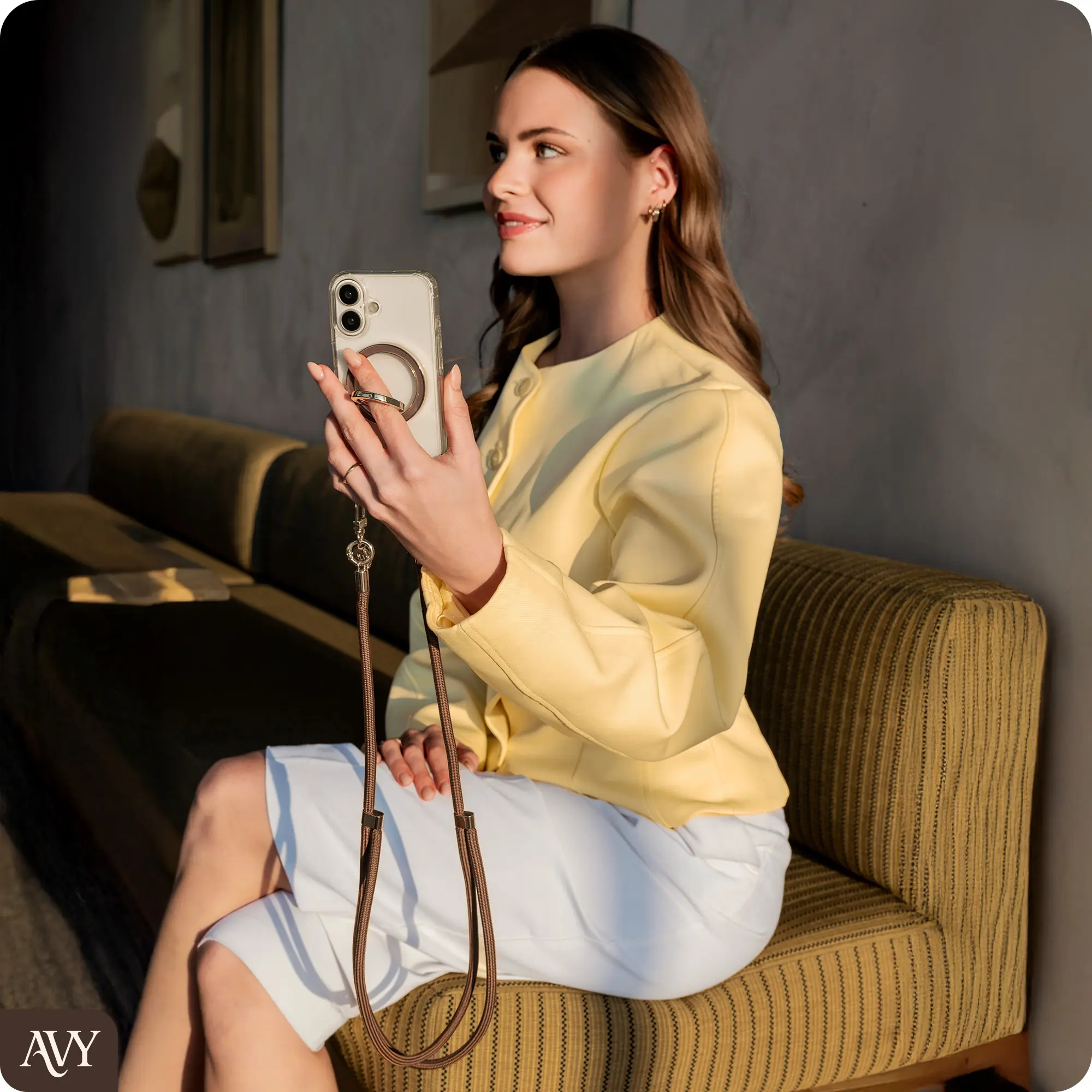 AVY Verstelbaar Crossbody Telefoonkoord / Telefoontouw (130CM) Tressé Brown afbeelding 3