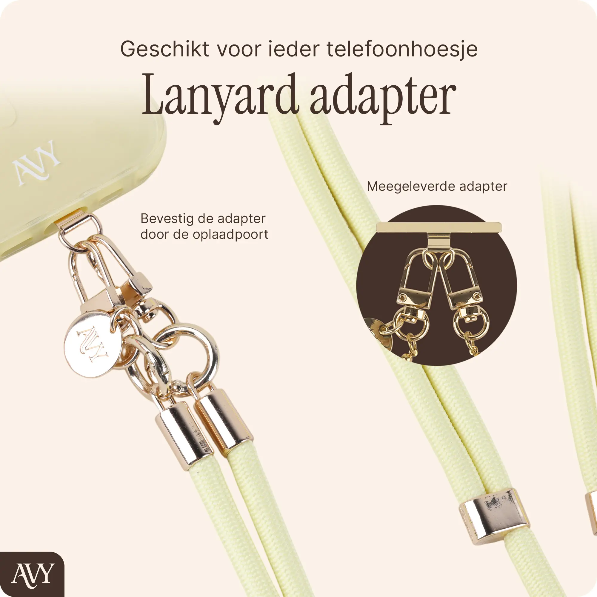 AVY Verstelbaar Crossbody Telefoonkoord / Telefoontouw (130CM) Tressé Yellow afbeelding 5