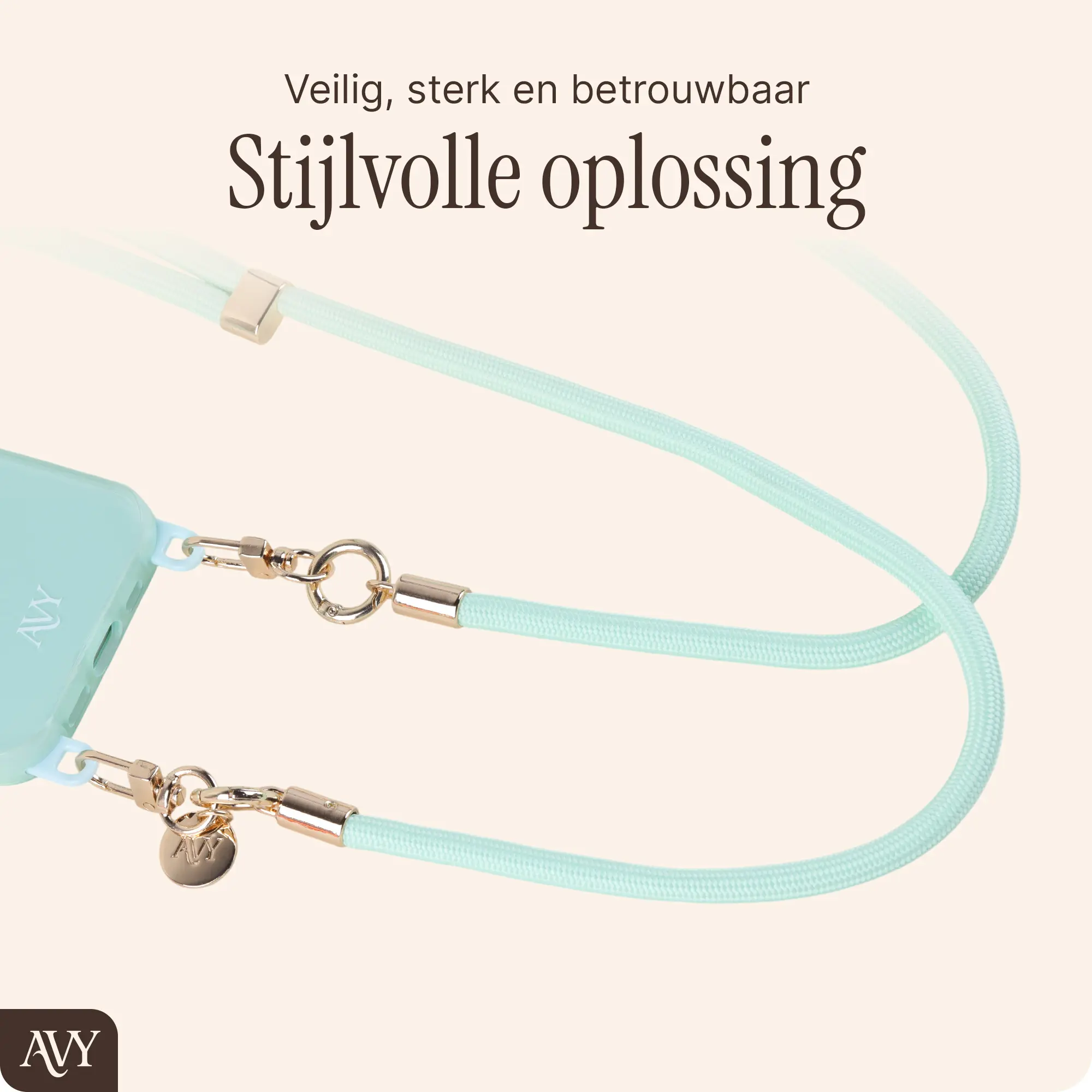 AVY Verstelbaar Crossbody Telefoonkoord / Telefoontouw (130CM) Tressé Matcha afbeelding 5