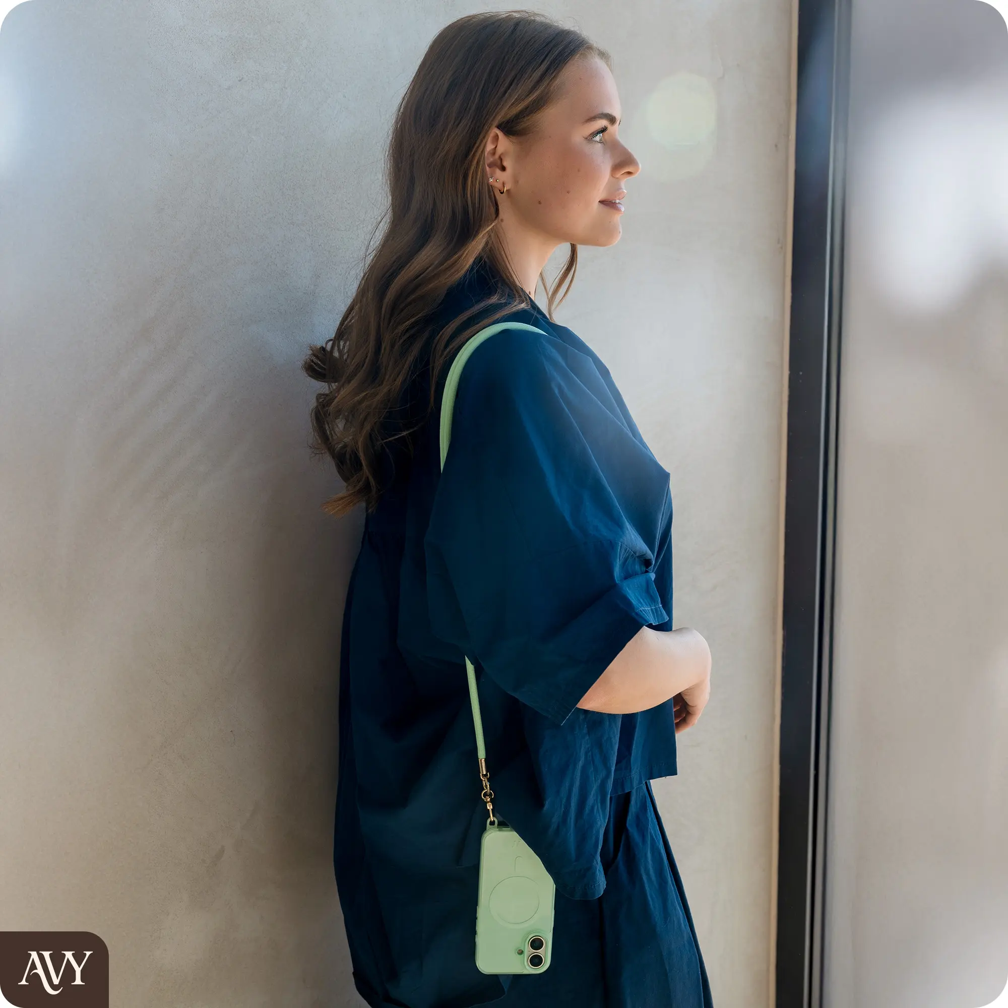 AVY Verstelbaar Crossbody Telefoonkoord / Telefoontouw (130CM) Tressé Matcha afbeelding 3