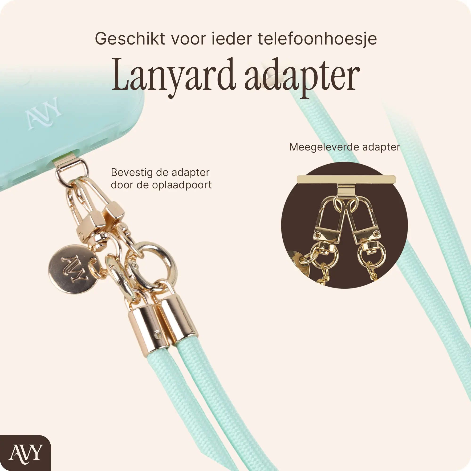 AVY Verstelbaar Crossbody Telefoonkoord / Telefoontouw (130CM) Tressé Matcha afbeelding 7