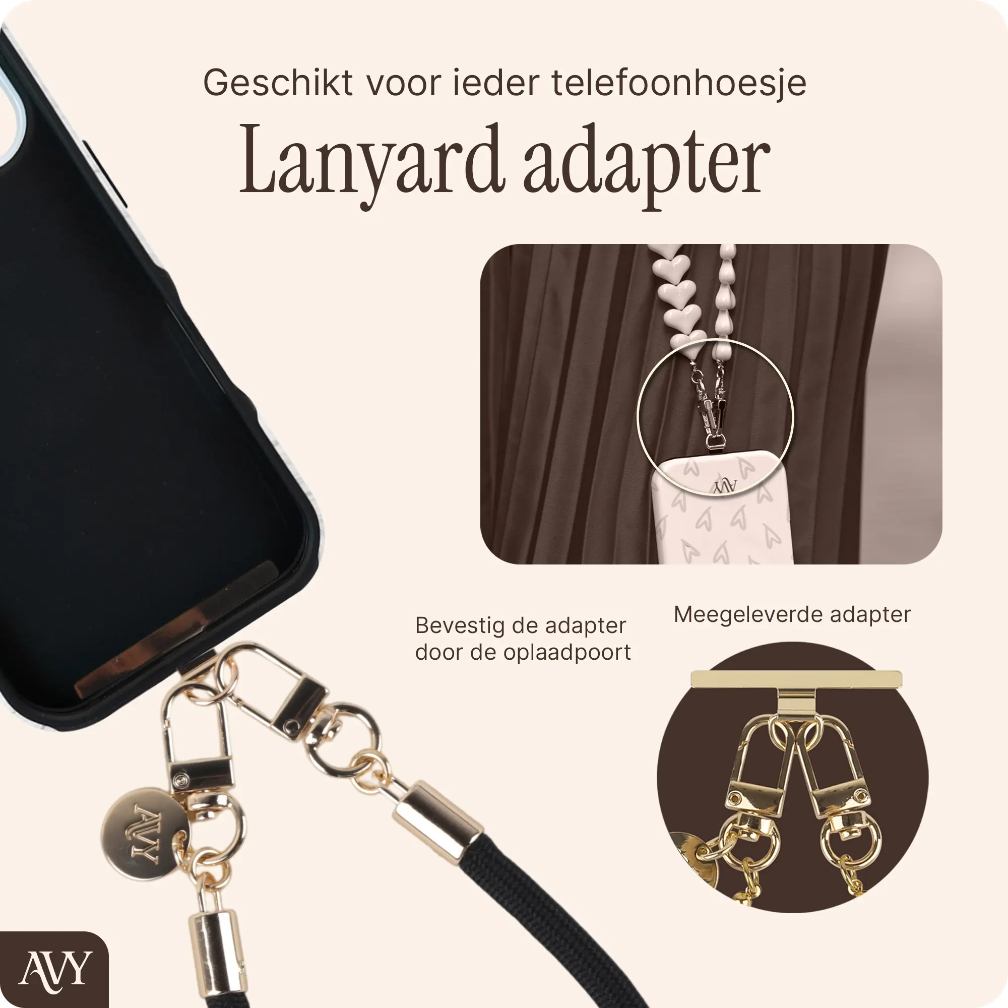AVY Universeel Armband / Polsband Telefoonkoord Touw (32CM) Tressé Black afbeelding 6