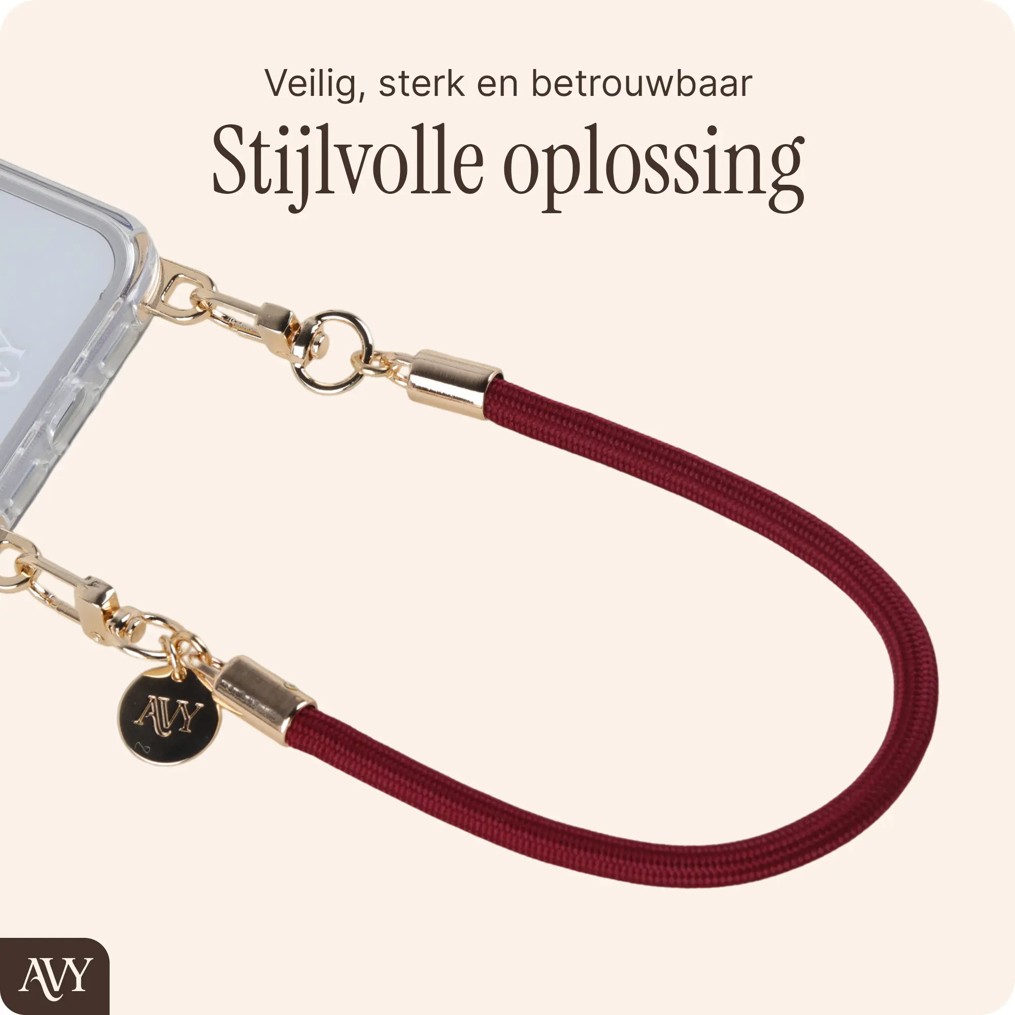 AVY Universeel Armband / Polsband Telefoonkoord Touw (32CM) Tressé Burgundy afbeelding 5