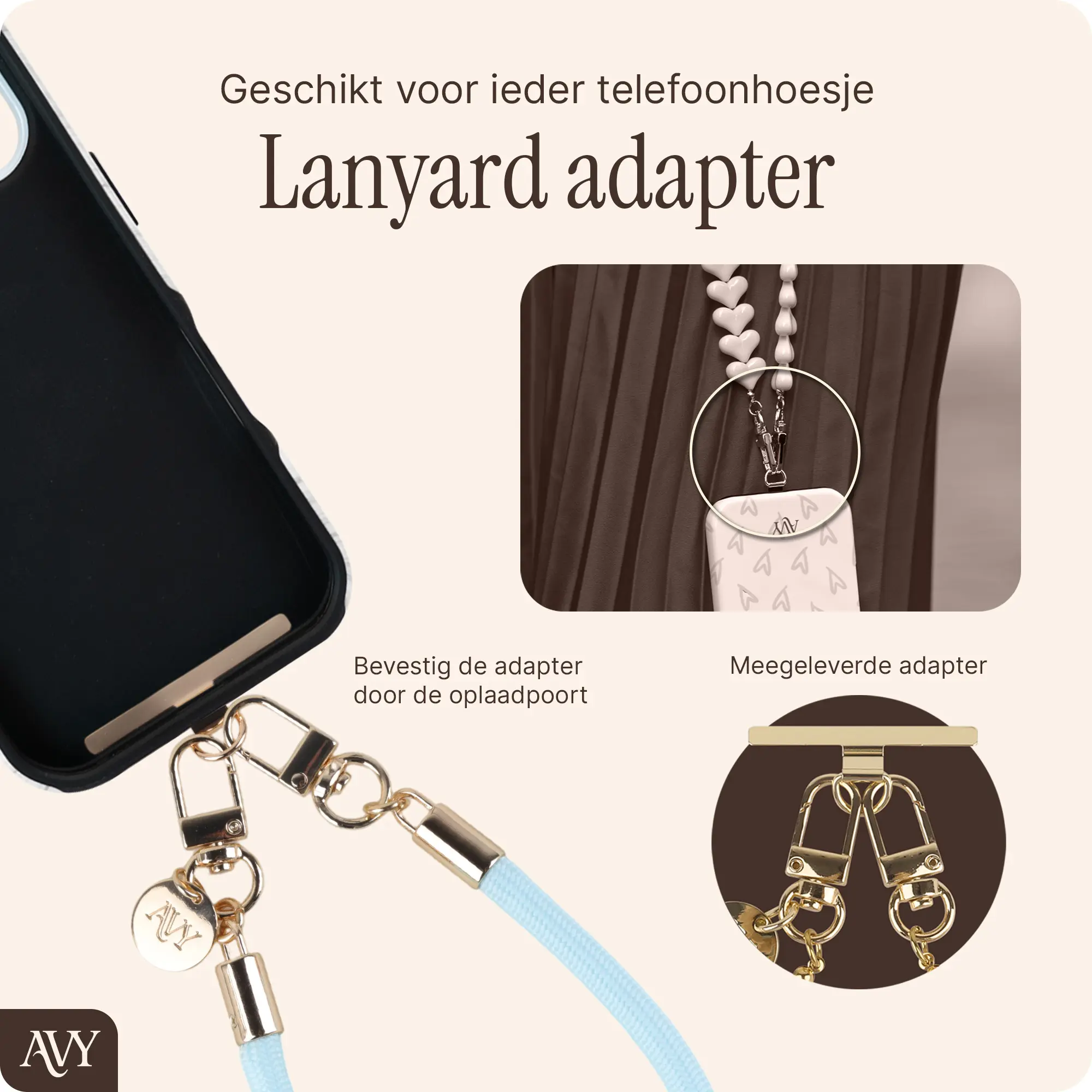 AVY Verstelbaar Crossbody Telefoonkoord / Telefoontouw (32CM) Tressé Blue afbeelding 5