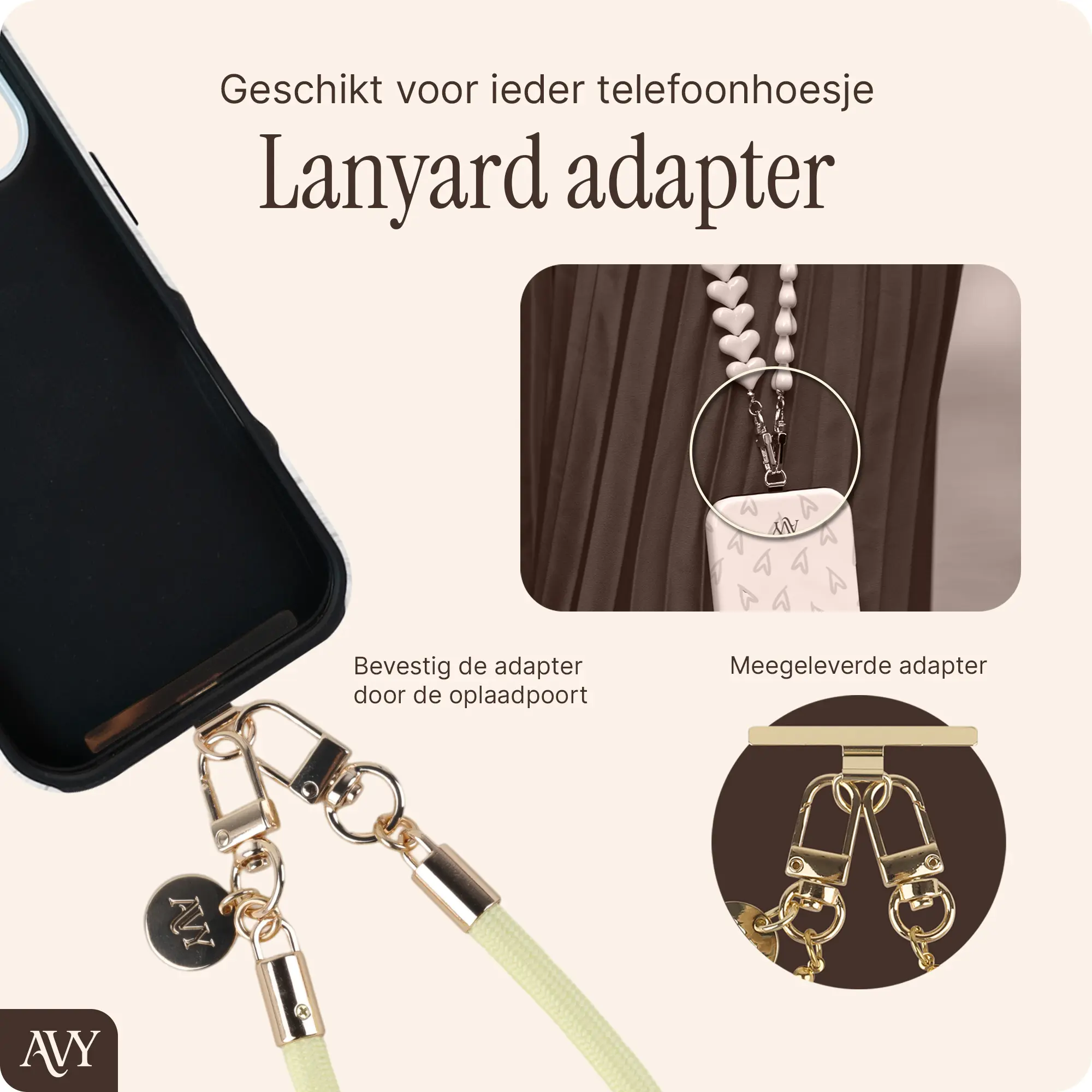 AVY Universeel Armband / Polsband Telefoonkoord Touw (32CM) Tressé Butter Yellow afbeelding 5